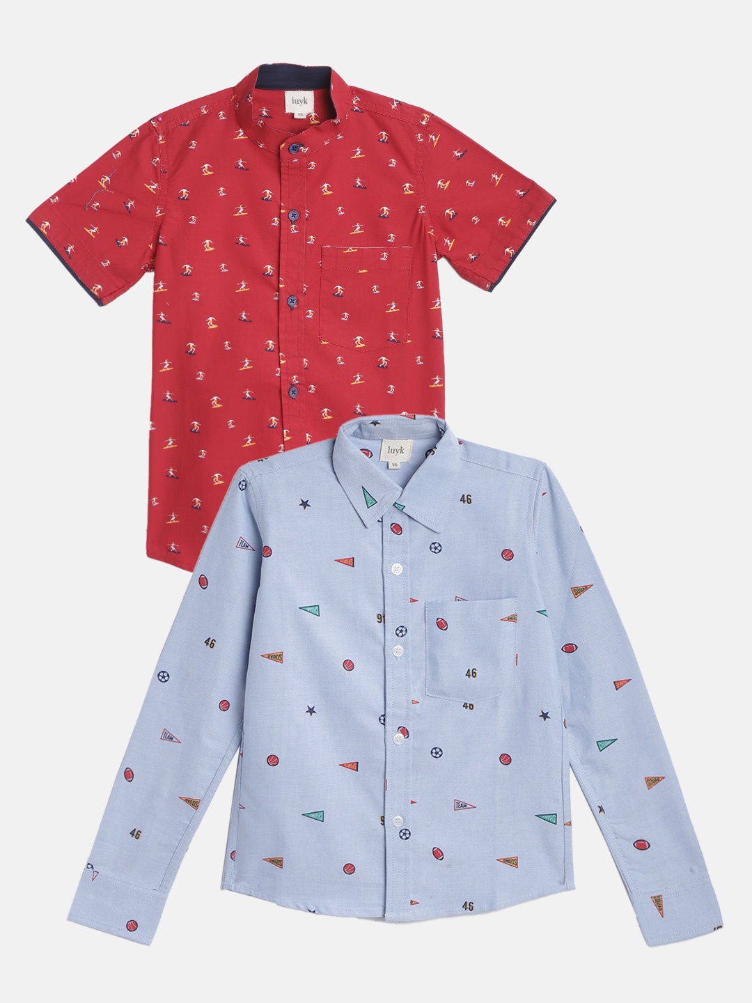 

luyk Boys Pack of 2 Blue & Red Printed Cotton Casual Shirt