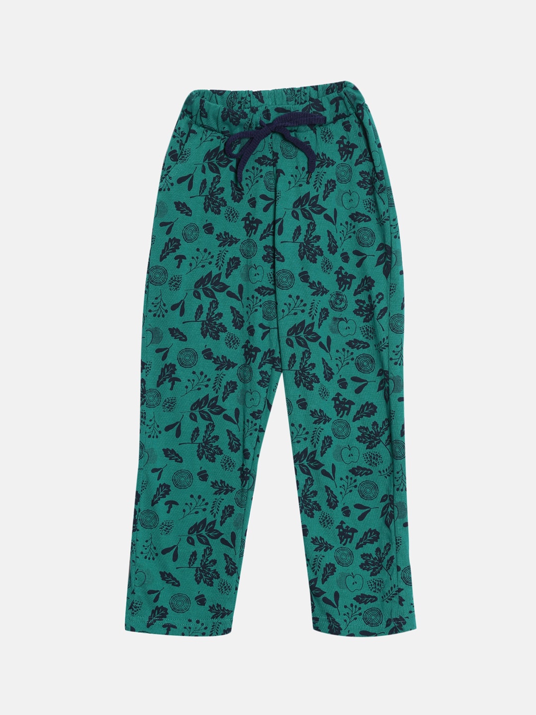 

KLOTTHE Girls Green & Navy Blue Printed Mid Rise Pure Cotton Track Pants