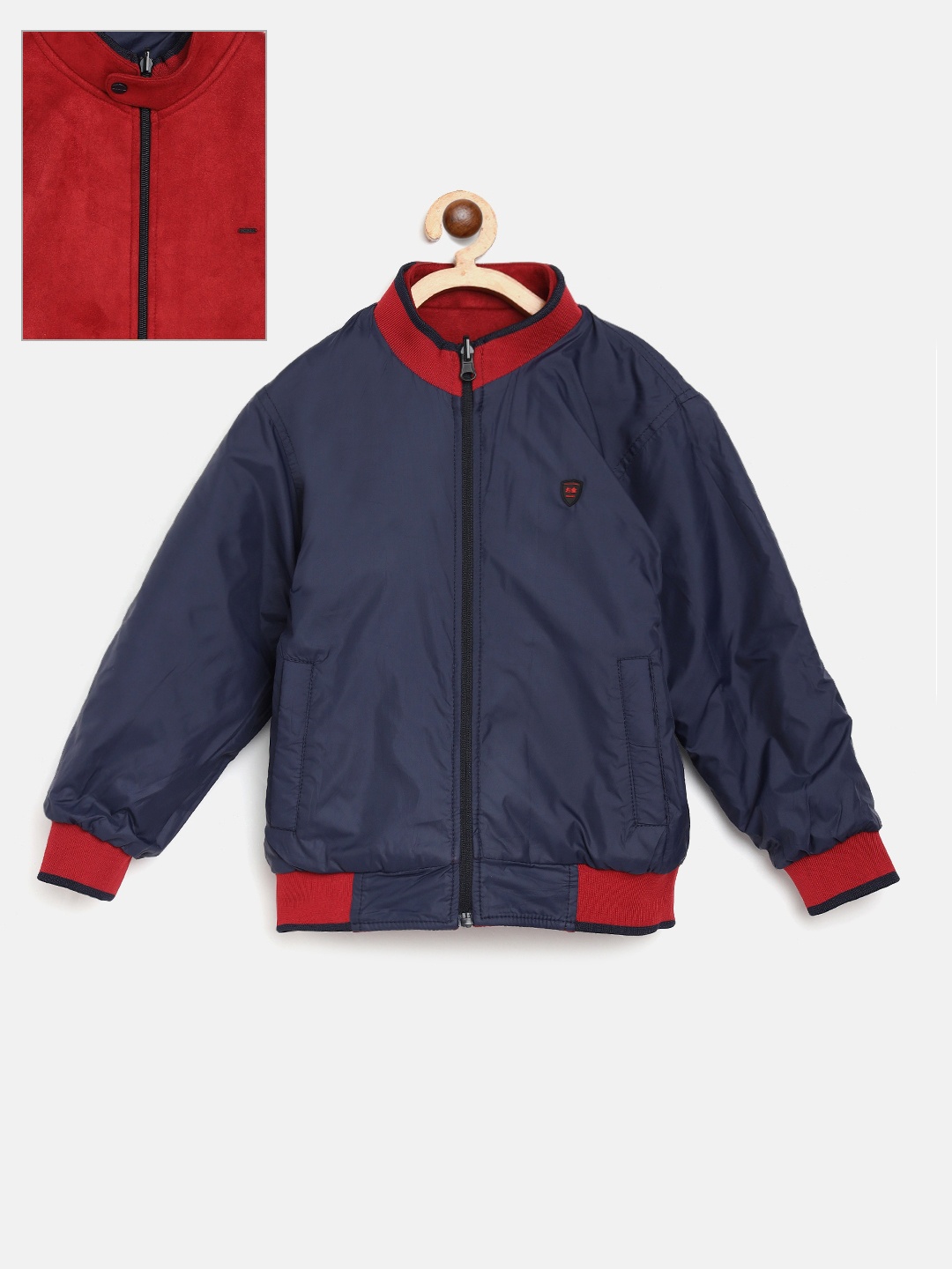 

Okane Boys Maroon & Navy Blue Suede Reversible Bomber Jacket