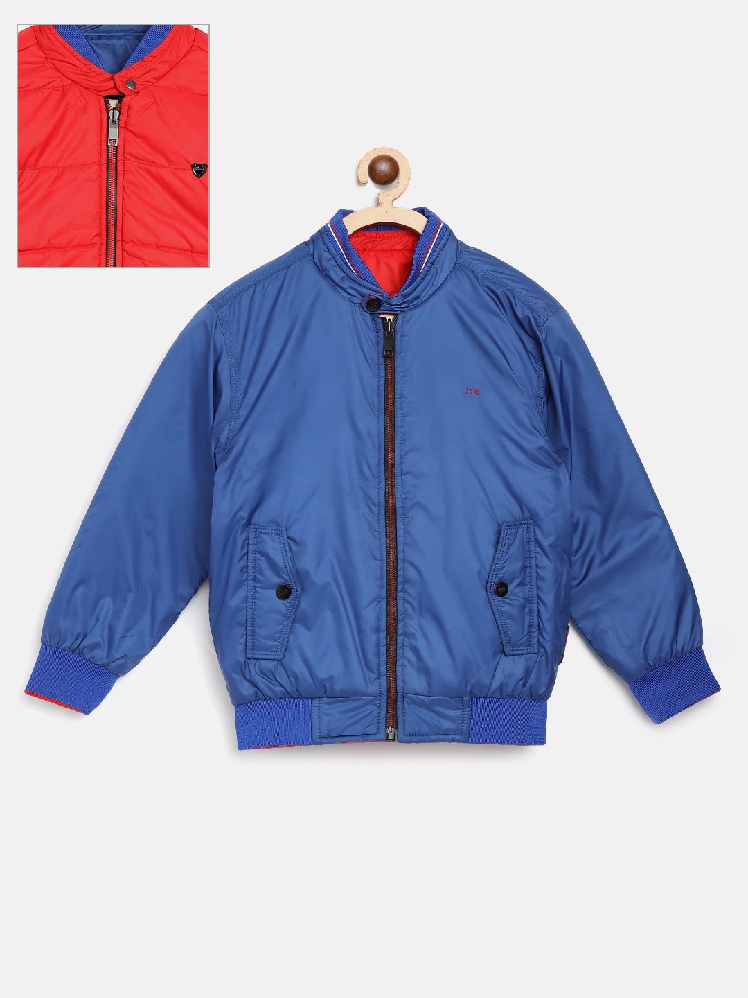 

Okane Boys Blue & Red Solid Reversible Bomber Jacket