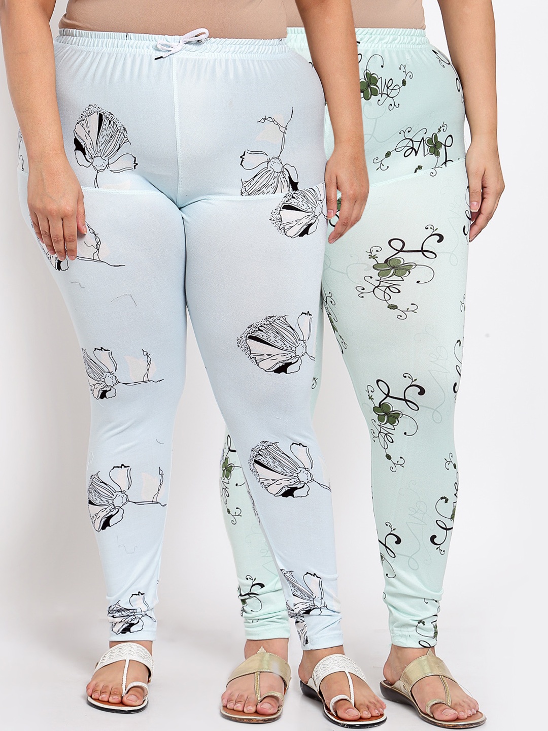 

KLOTTHE Women Green & Blue Set of 2 Printed Plus Size Leggings