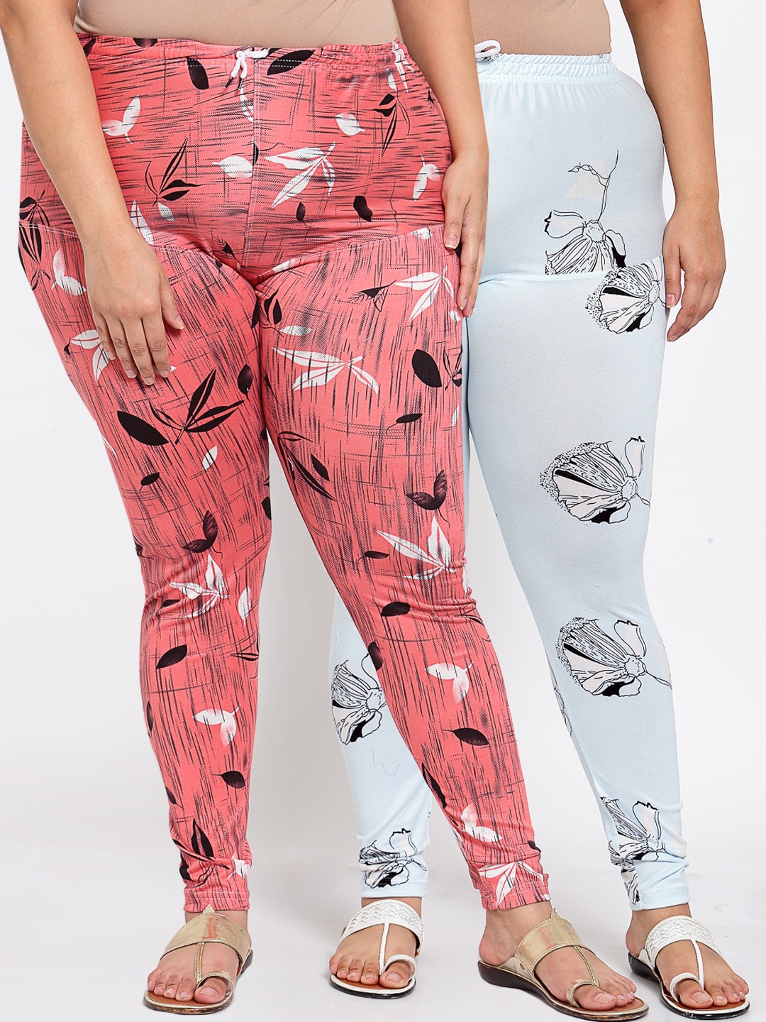 

KLOTTHE Women Plus Size Pack of 2 Printed Mid Rise Leggings, Pink