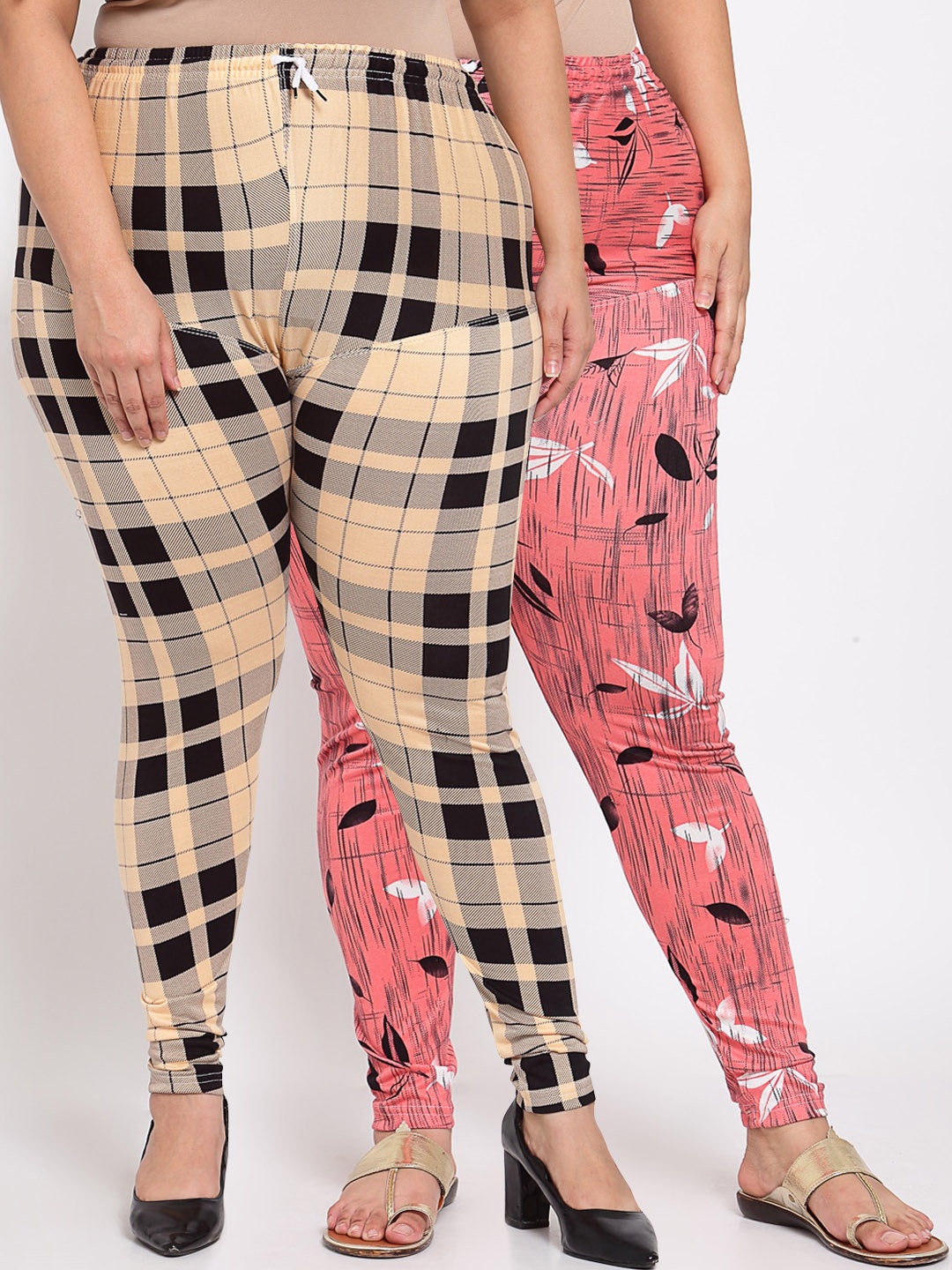 

Klotthe Women Plus Size Beige & Coral Pack of 2 Printed Leggings