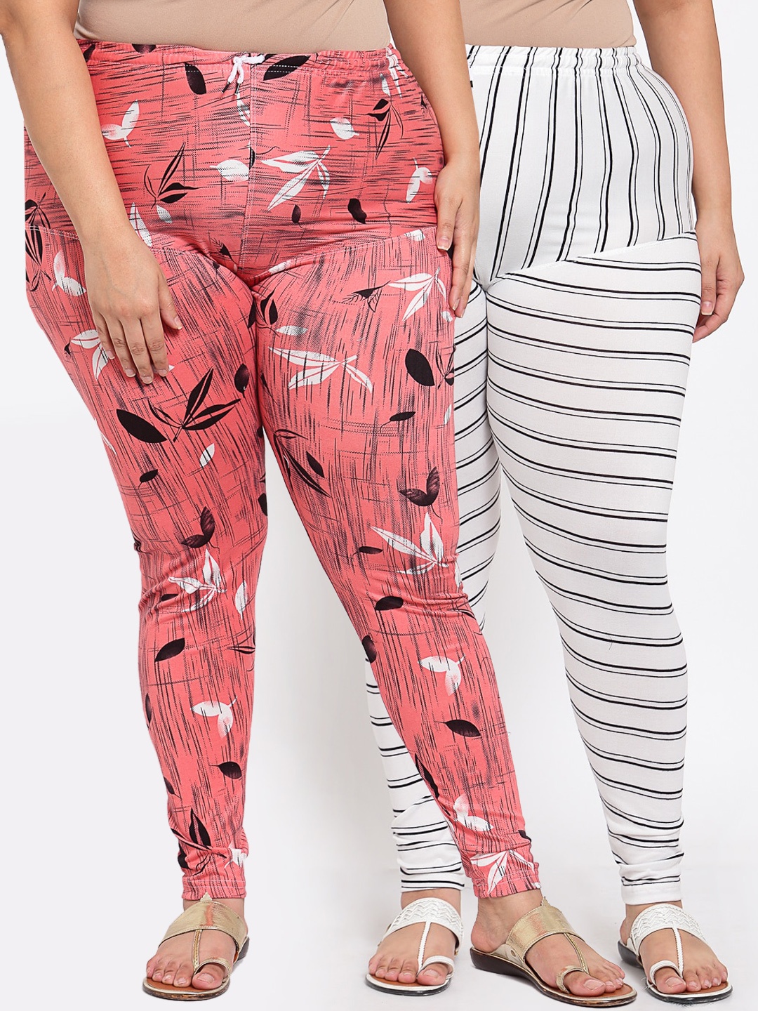 

Klotthe Women Plus Size Pack of 2 Printed Leggings, Peach