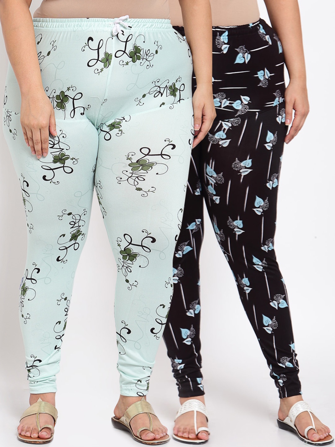 

KLOTTHE Women Plus Size Blue & Black Set of 2 Printed Leggings