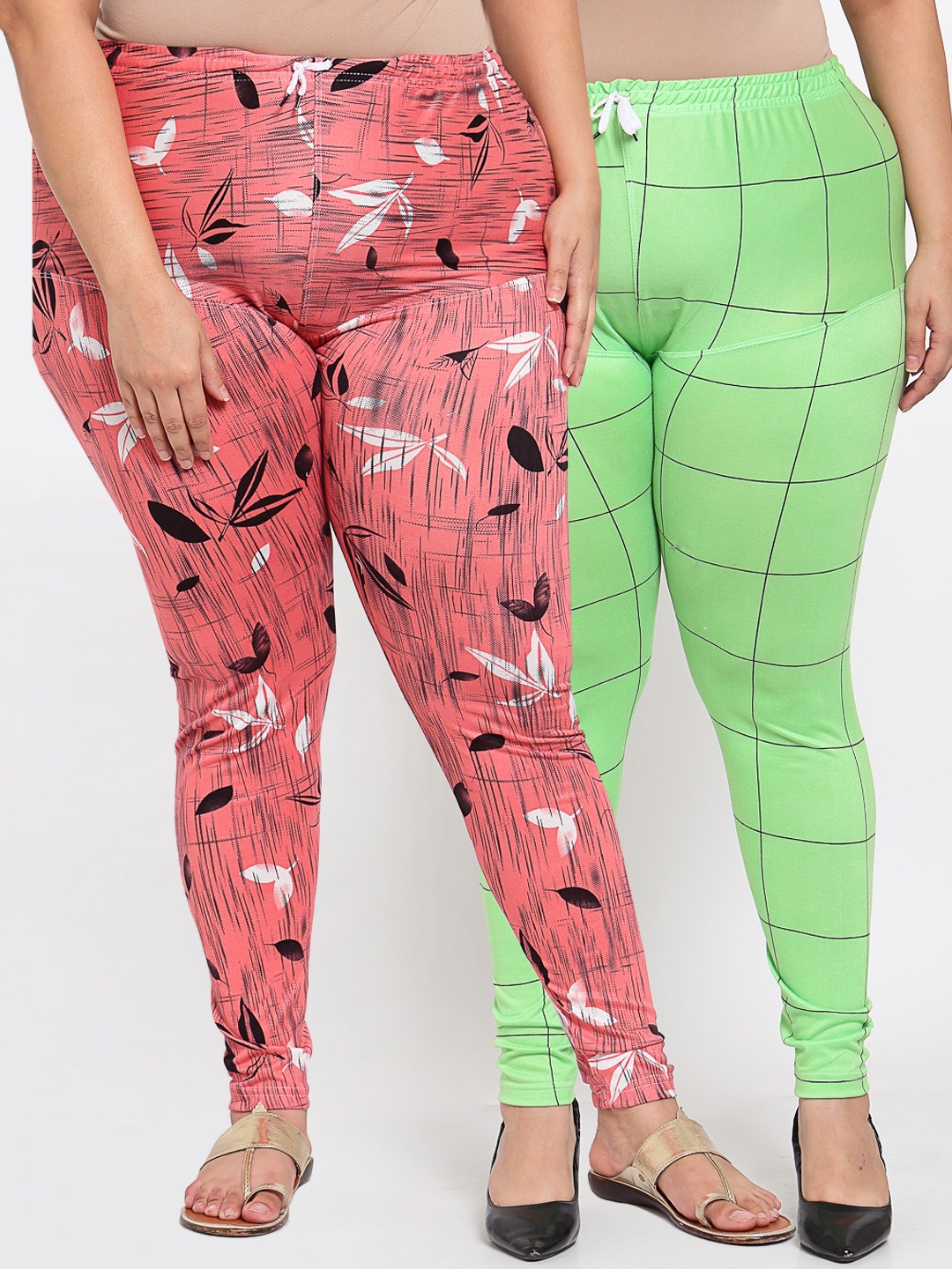 

KLOTTHE Women Plus Size Pack of 2 Printed Leggings, Peach