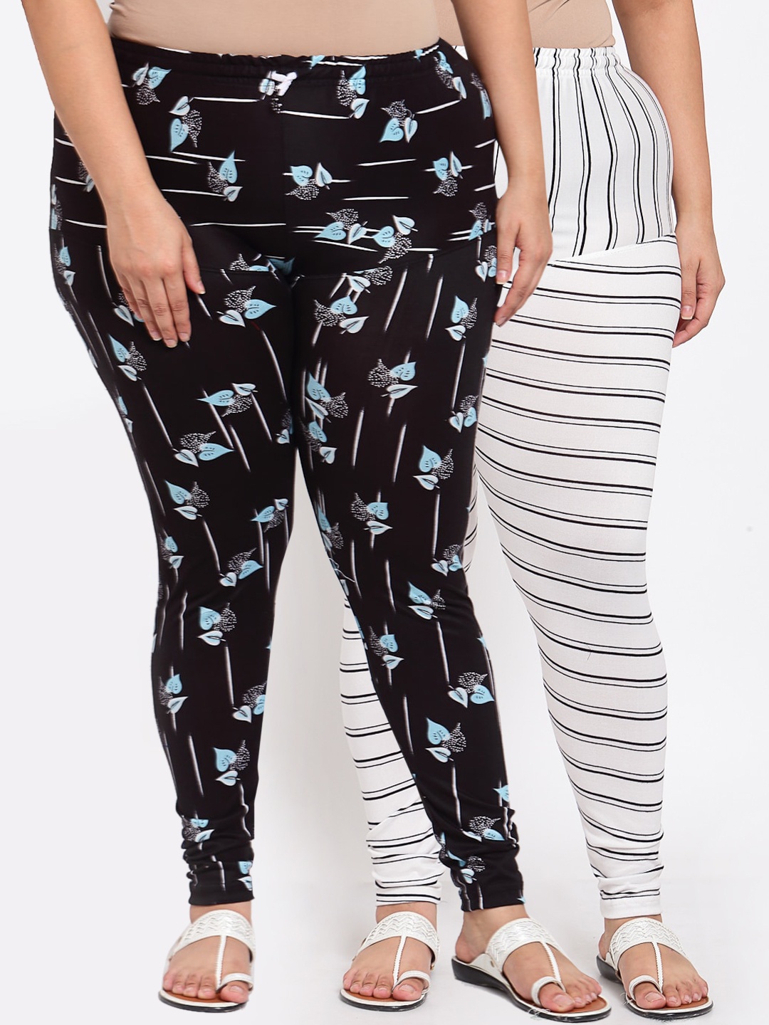 

KLOTTHE Women Plus Size Pack of 2 White & Black Printed Leggings