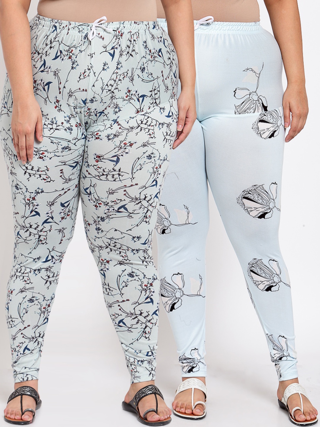 

Klotthe Women Plus Size Blue & Black Set of 2 Printed Leggings