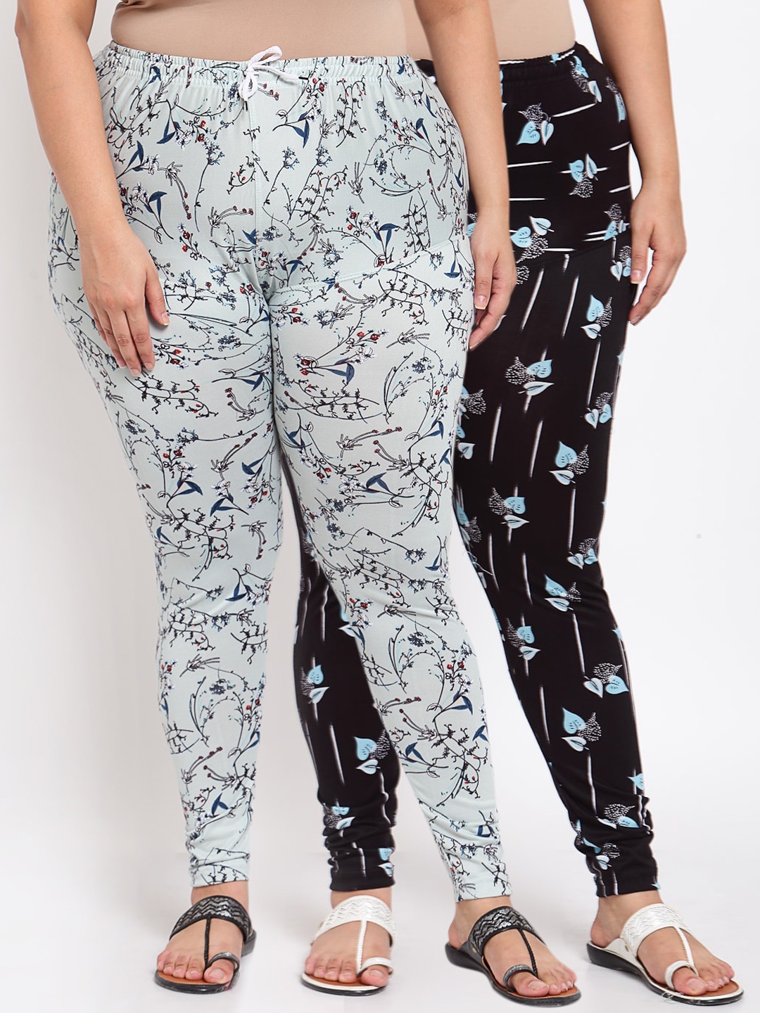 

Klotthe Women Pack of 2 Blue and Black Plus Size Printed Leggings