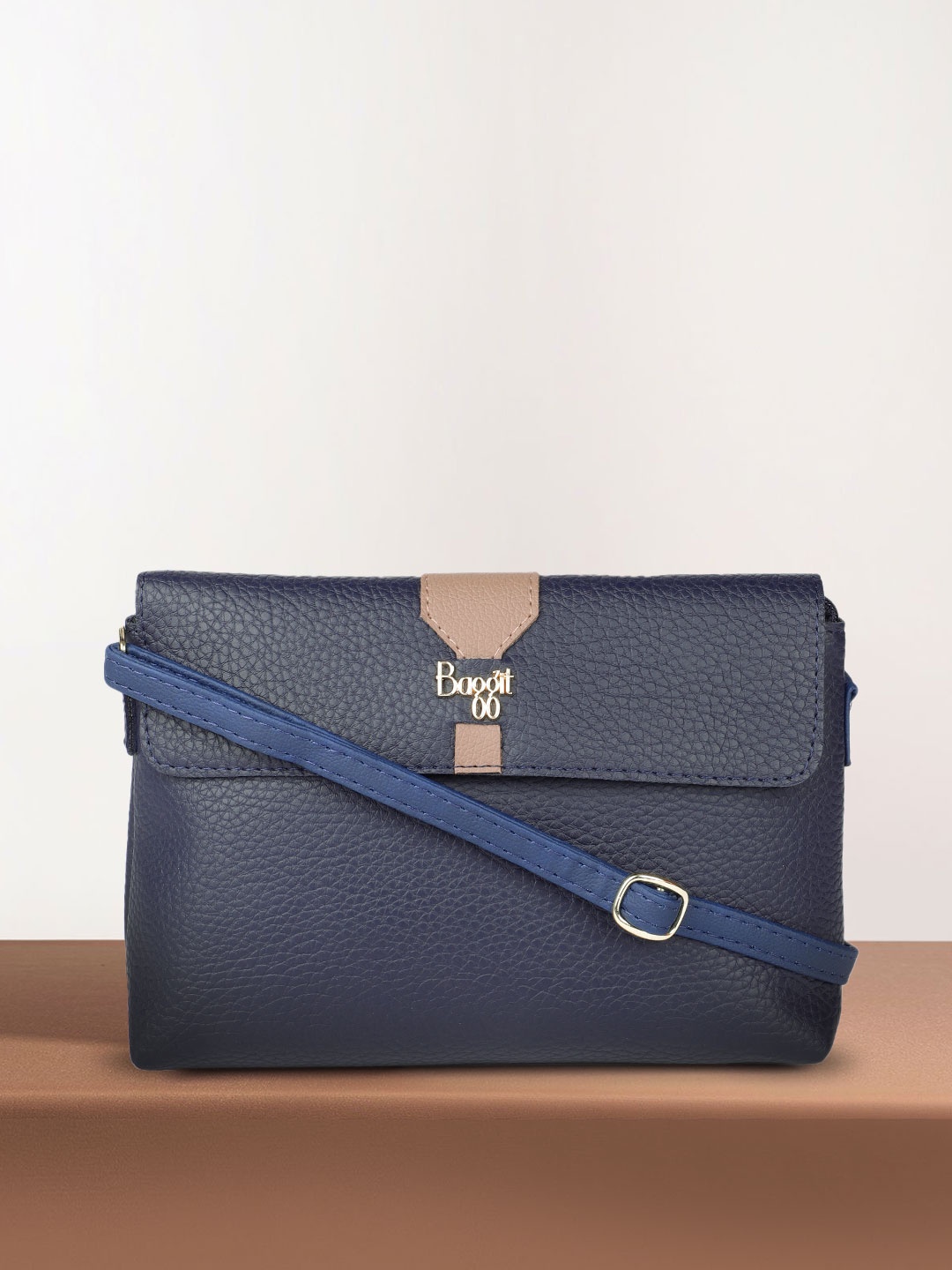 

Baggit Navy Blue Solid Regular Structured Sling Bag