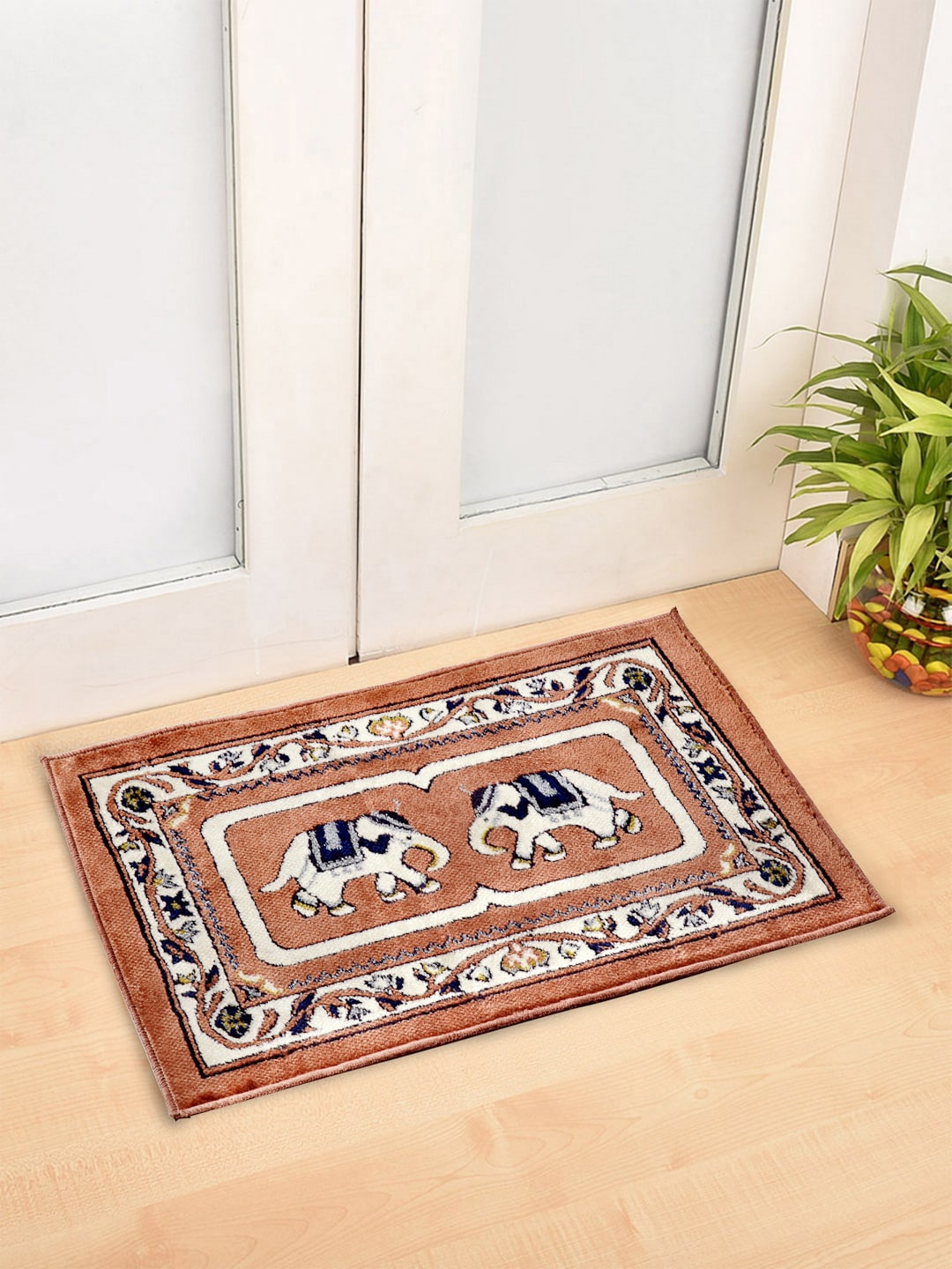 

Arrabi Set Of 2 Brown & Off-White Ethnic Motifs Synthetic Floor Mats
