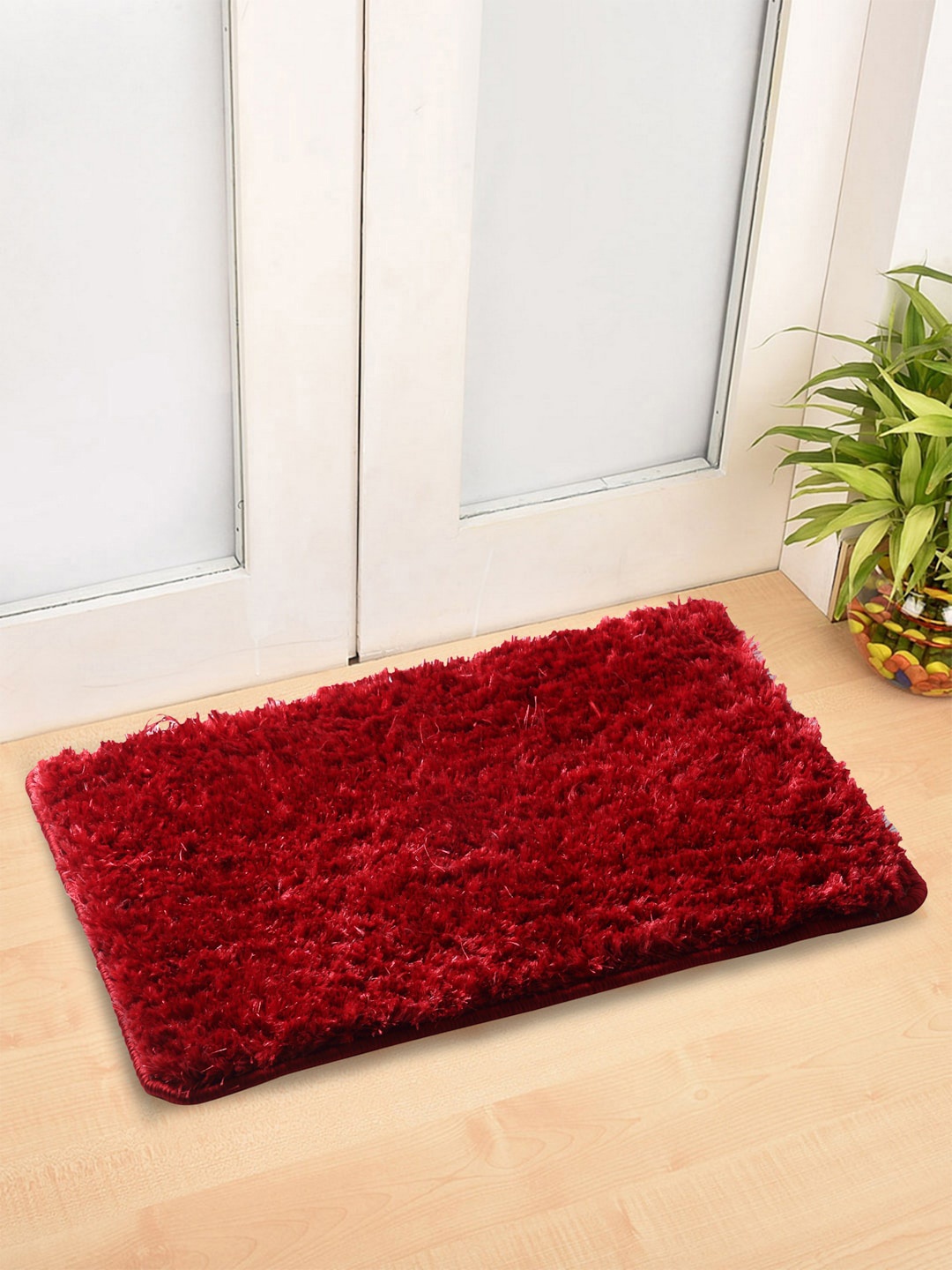 

Arrabi Set Of 2 Red Solid Synthetic Floor Mats