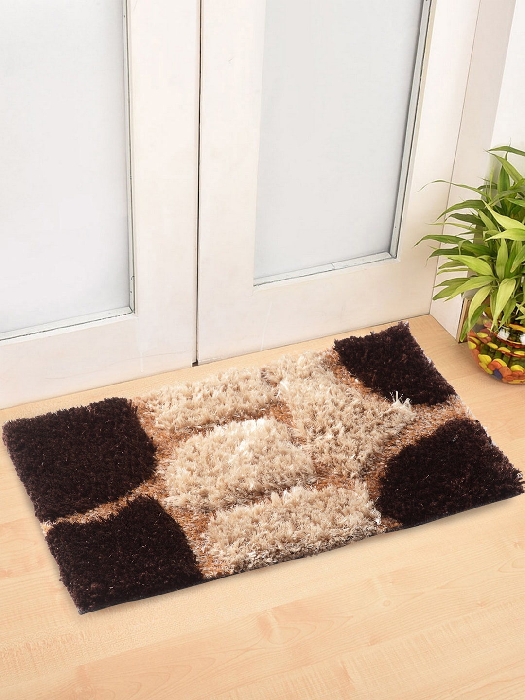 

Arrabi Set Of 2 Brown & Beige Geometric Synthetic Floor Mats