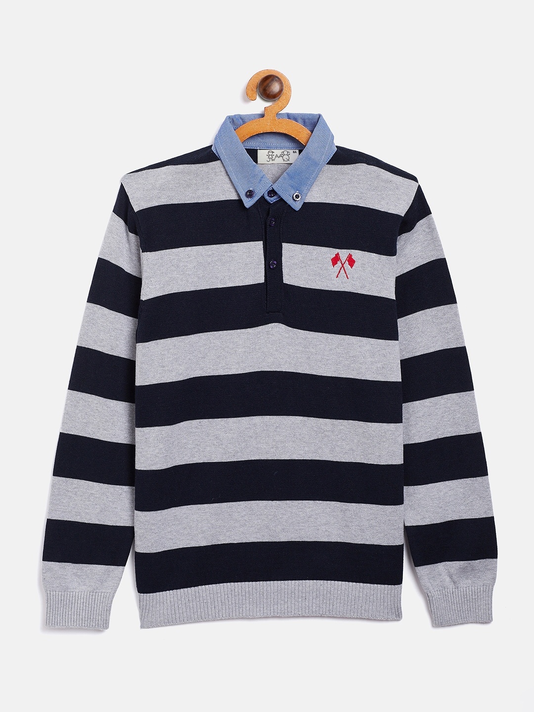 

JWAAQ Boys Navy Blue & Grey Striped Pullover