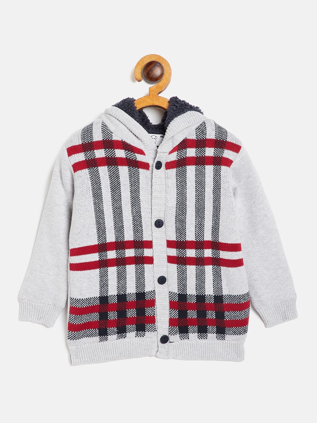 

JWAAQ Boys Grey & Red Checked Printed Pullover