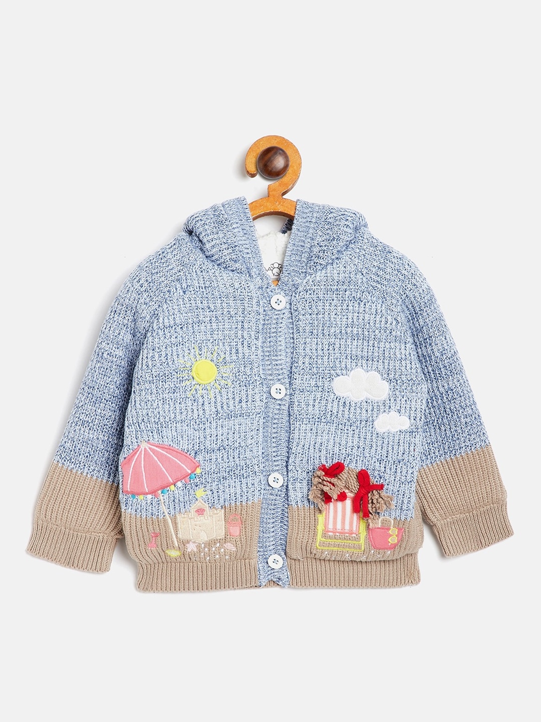 

JWAAQ Unisex Kids Blue & Beige Printed Pure Cotton Cardigan