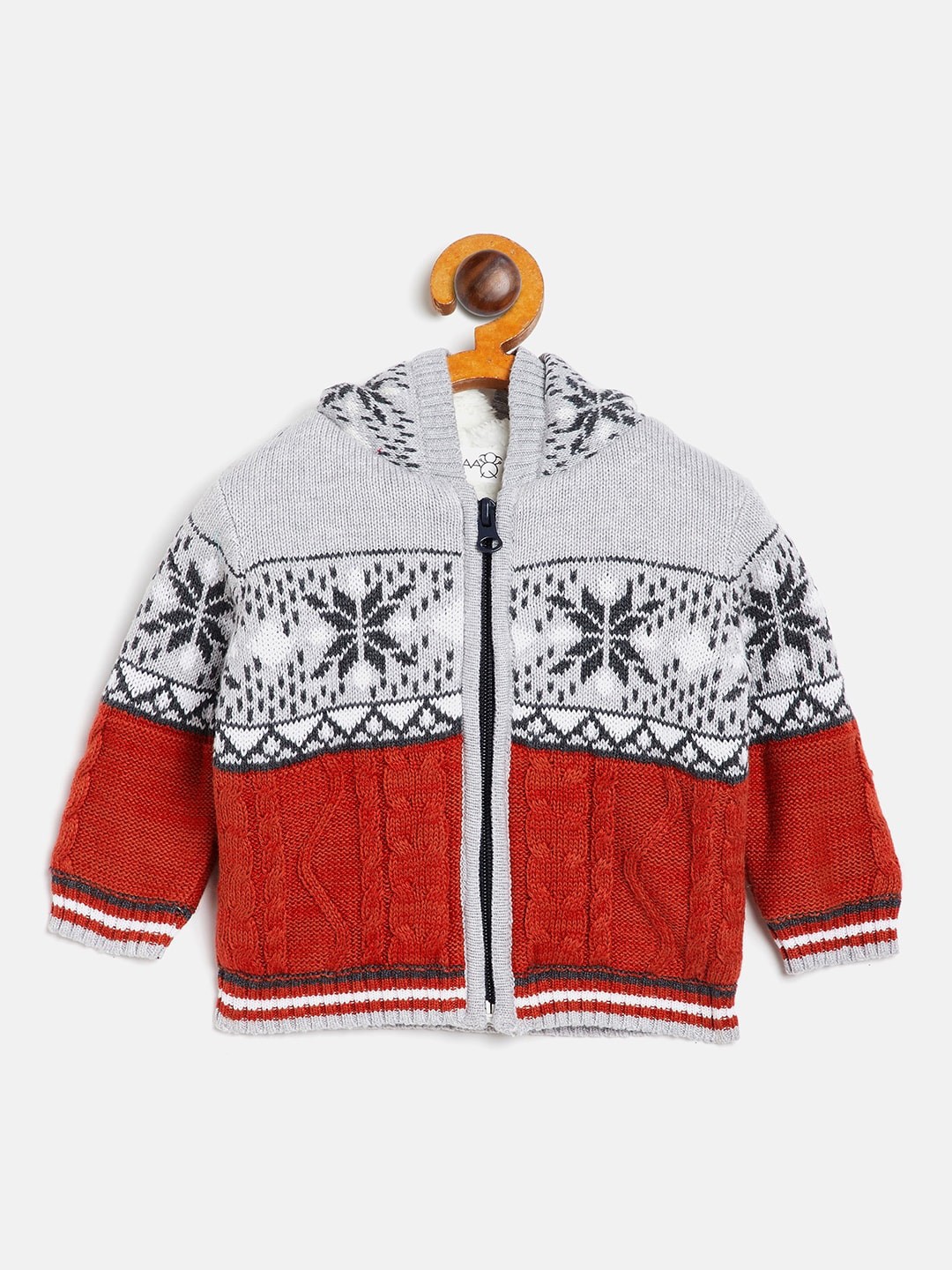 

JWAAQ Boys Grey & Red Printed Pure Cotton Pullover