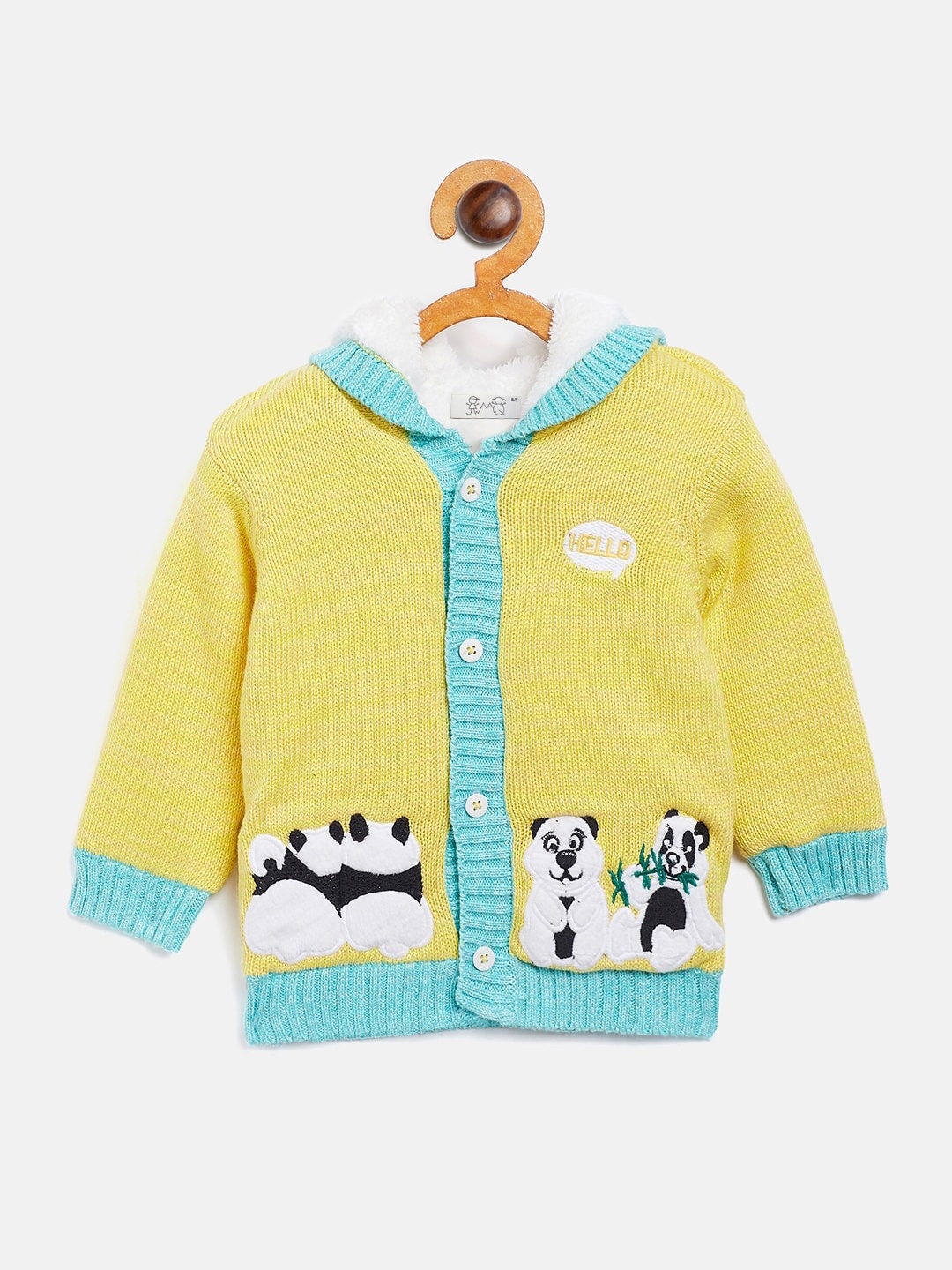 

JWAAQ Boys Yellow & Blue Colourblocked Printed Cardigan with Applique Detail