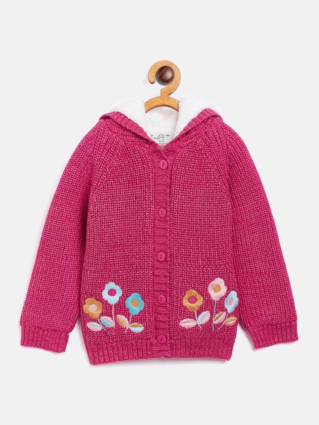 

JWAAQ Girls Pink Cable Knit Cardigan with Embroidered Detail