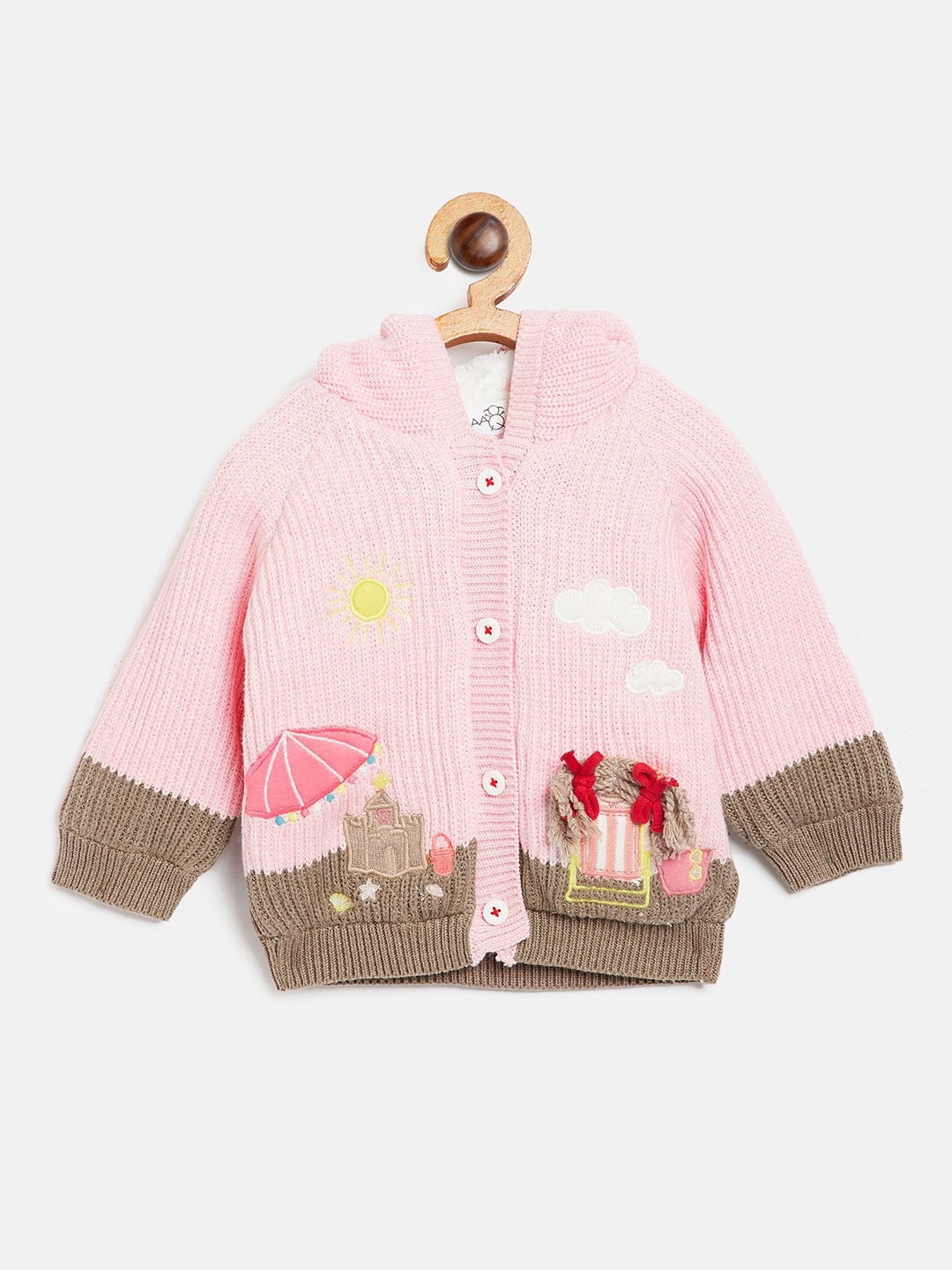 

JWAAQ Girls Pink & Brown Floral Printed Cardigan with Fuzzy Detail