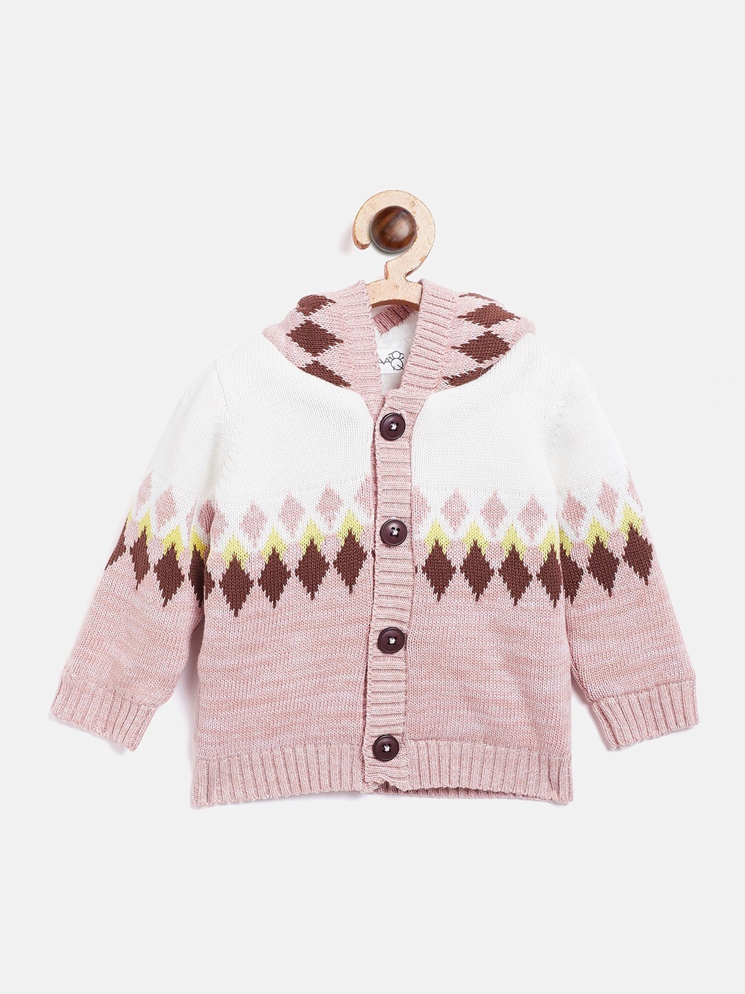 

JWAAQ Boys Pink & White Printed Pure Cotton Cardigan
