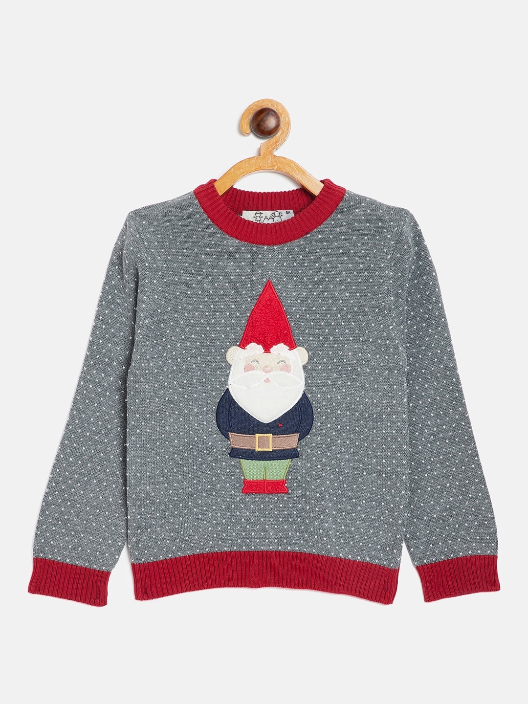 

JWAAQ Boys Grey & Red Printed Pure Cotton Pullover