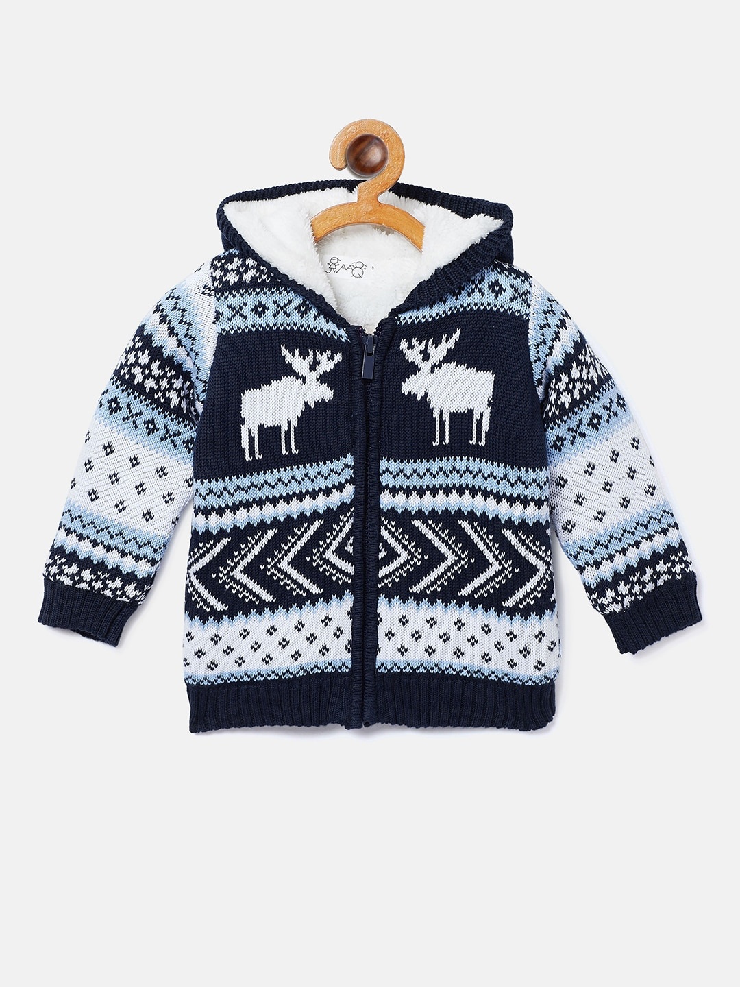 

JWAAQ Boys Navy Blue & White Fair Isle Pure Cotton Front-Open Sweater