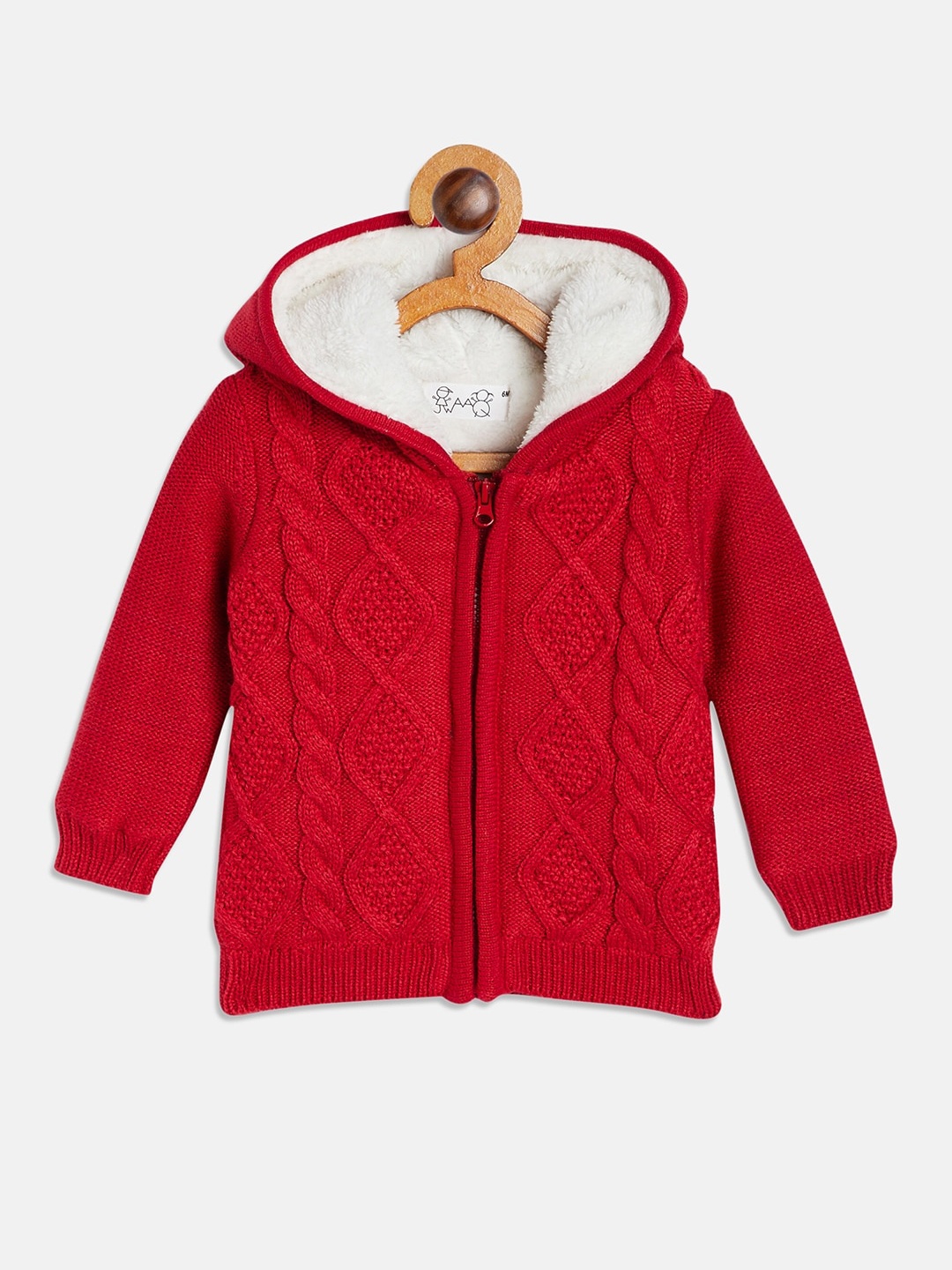 

JWAAQ Kids Red & White Ribbed Front-Open Pure Cotton Sweater