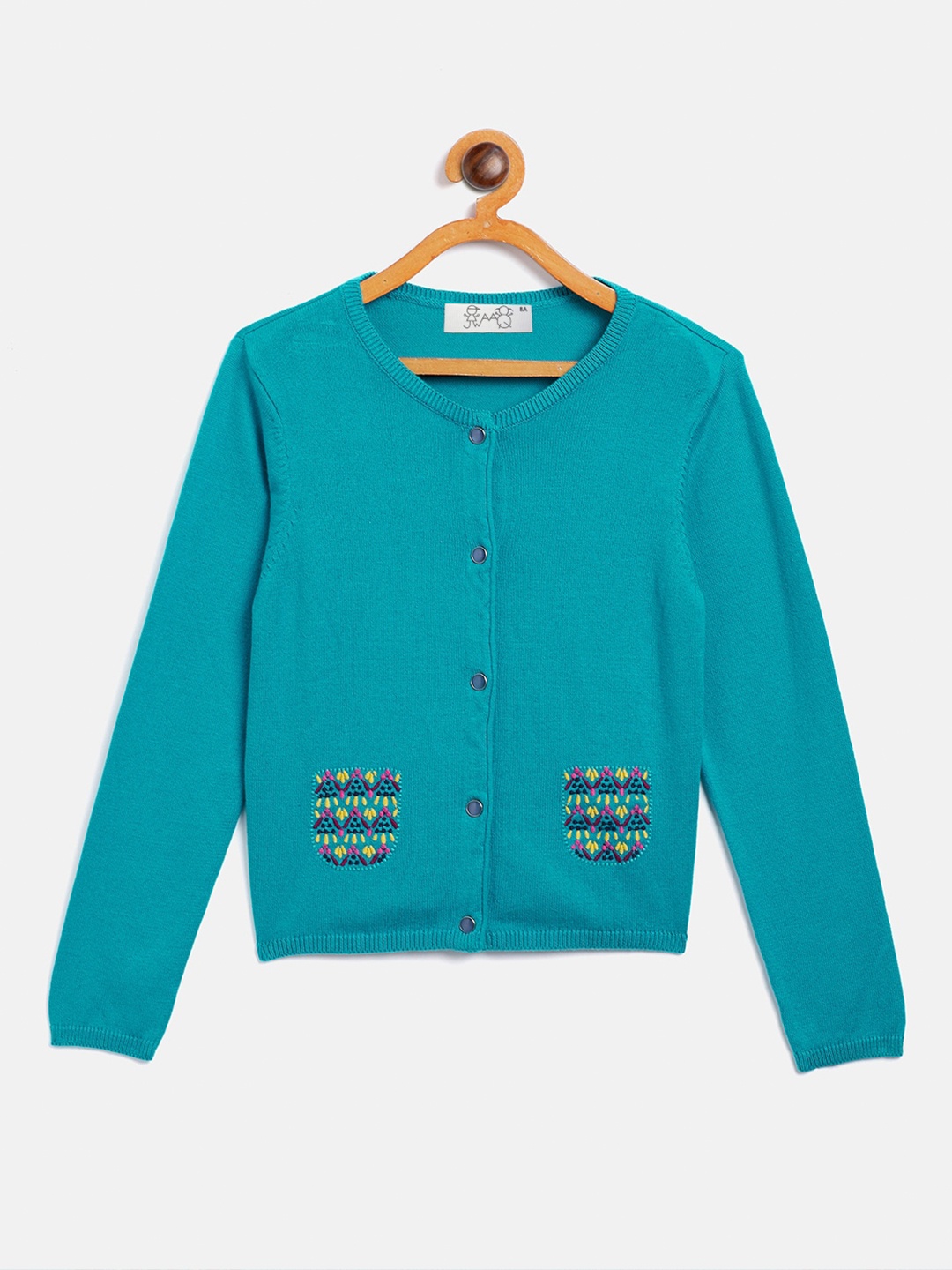 

JWAAQ Girls Sea Green & Yellow Cardigan with Embroidered Detail