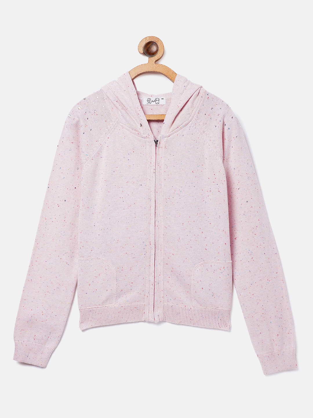 

JWAAQ Girls Pink Hooded Pure Cotton Sweatshirt