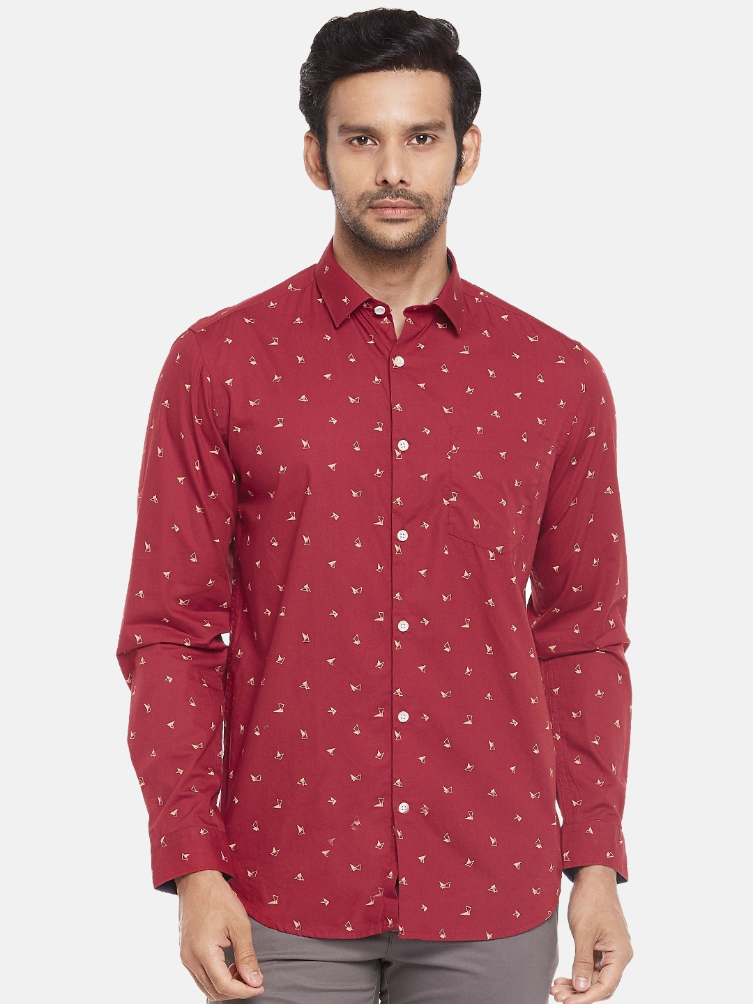 

BYFORD by Pantaloons Men Rust & Beige Slim Fit Opaque Printed Pure Cotton Casual Shirt