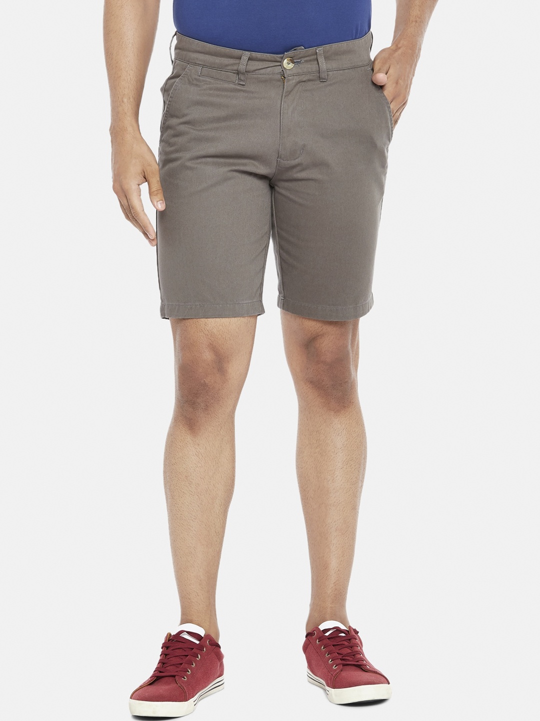 

BYFORD by Pantaloons Men Olive Green Slim Fit Low-Rise Pure Cotton Regular Shorts
