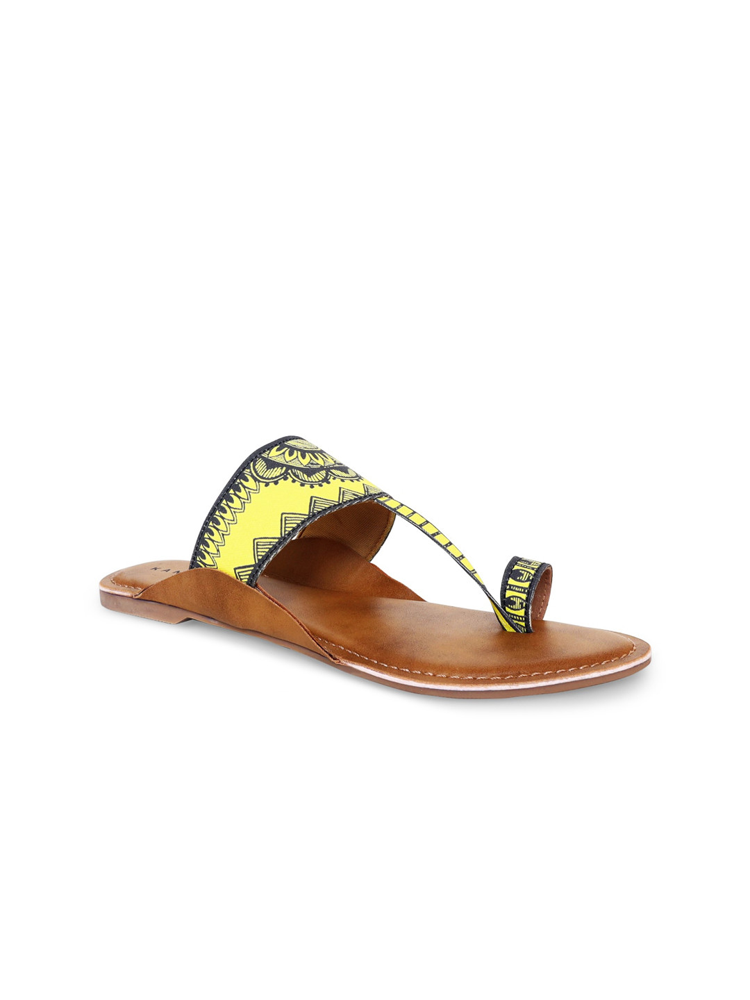 

Kanvas Women Yellow & Black Printed One Toe Flats