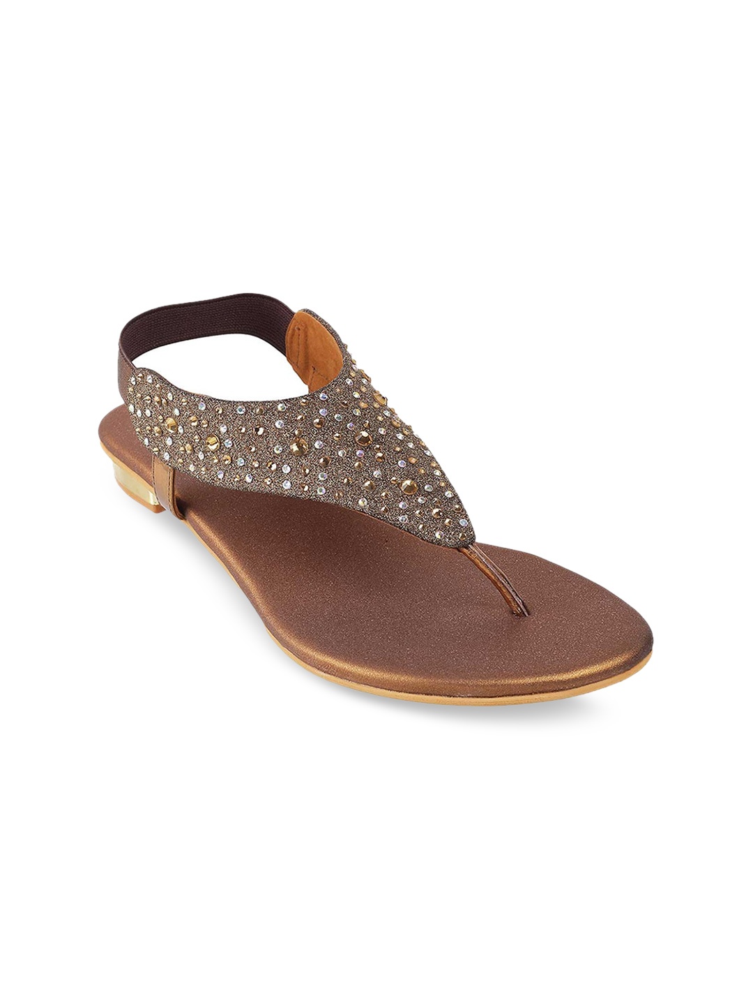 

Metro Women Gold-Toned & Silver-Toned Embellished Party T-Strap Flats