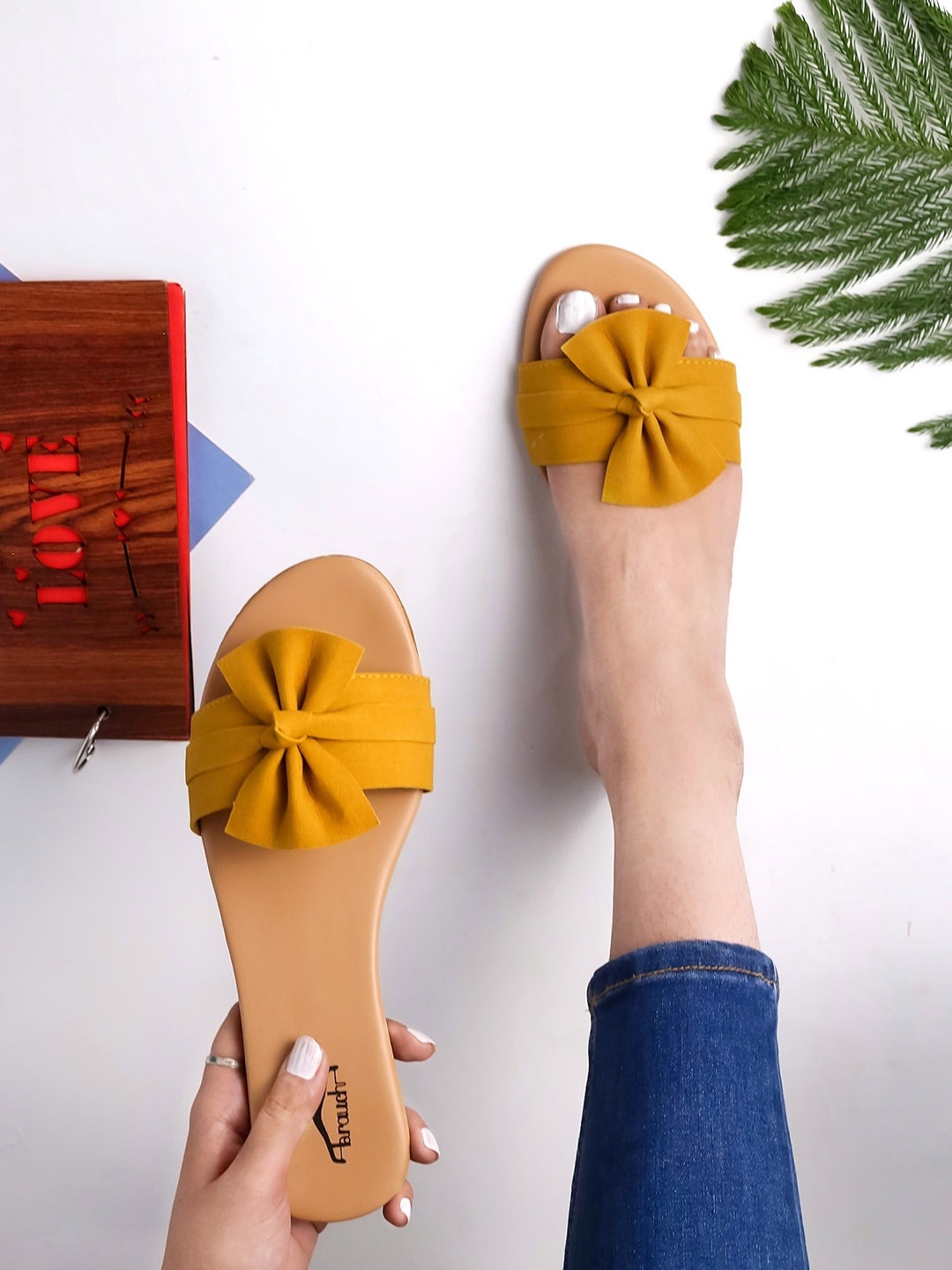 

Brauch Women Mustard Open Toe Flats with Bows