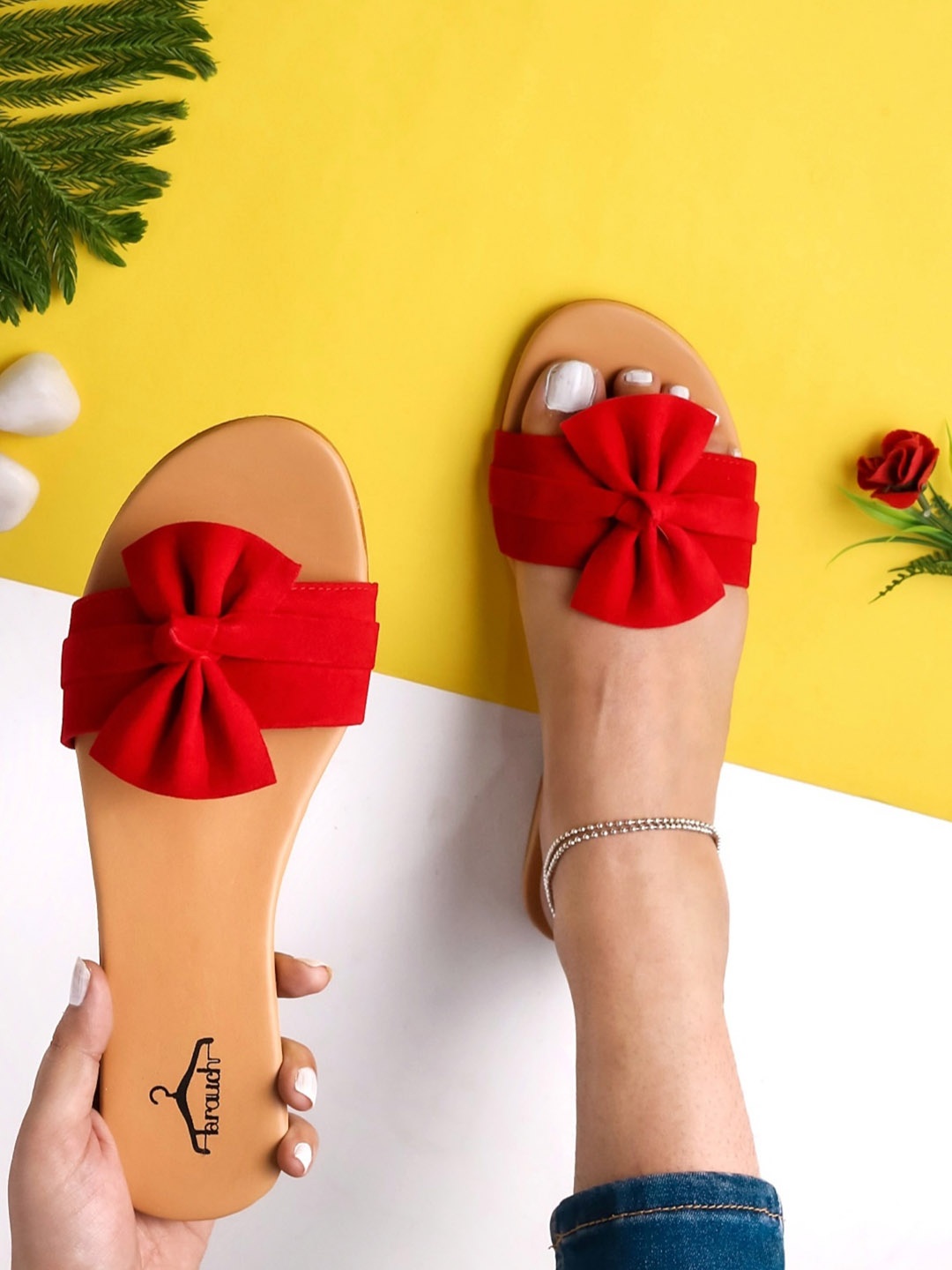 

Brauch Women Red Open Toe Flats with Bows