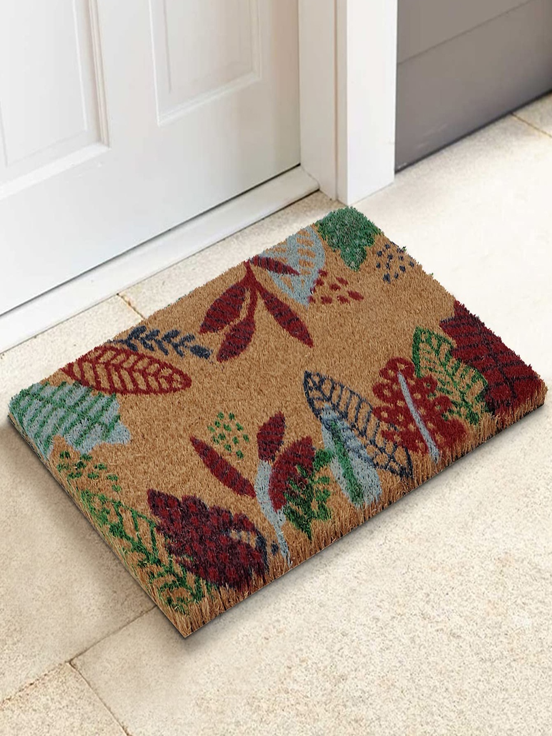 

HOKIPO Brown & Red Printed Anti-Skid Coir Doormat