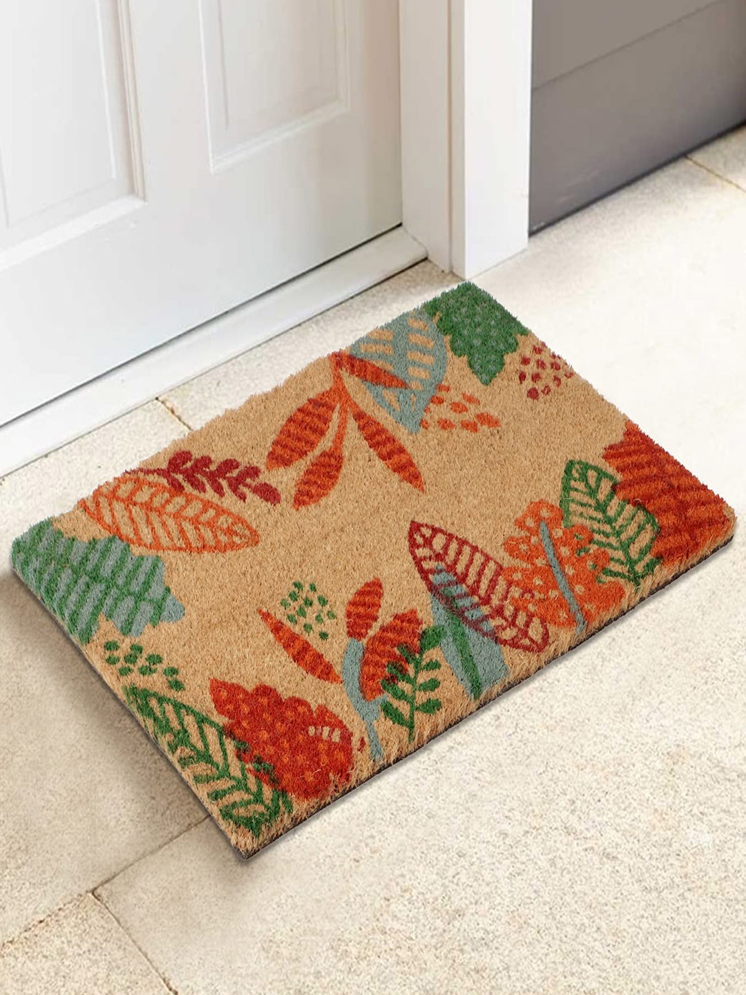 

HOKIPO Brown & Orange Printed Anti-Skid Coir Doormat