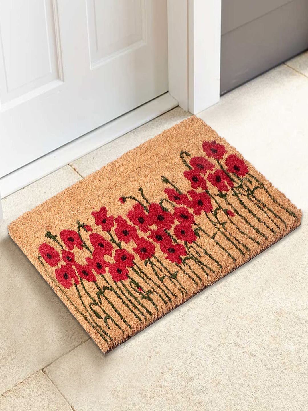 

HOKIPO Brown & Red Printed Anti-Skid Coir Doormat