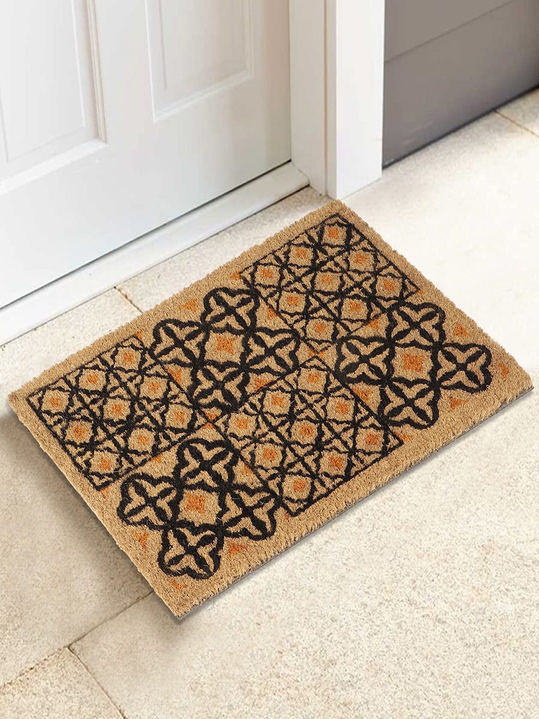 

HOKIPO Brown & Black Printed Anti-Skid Coir Doormat
