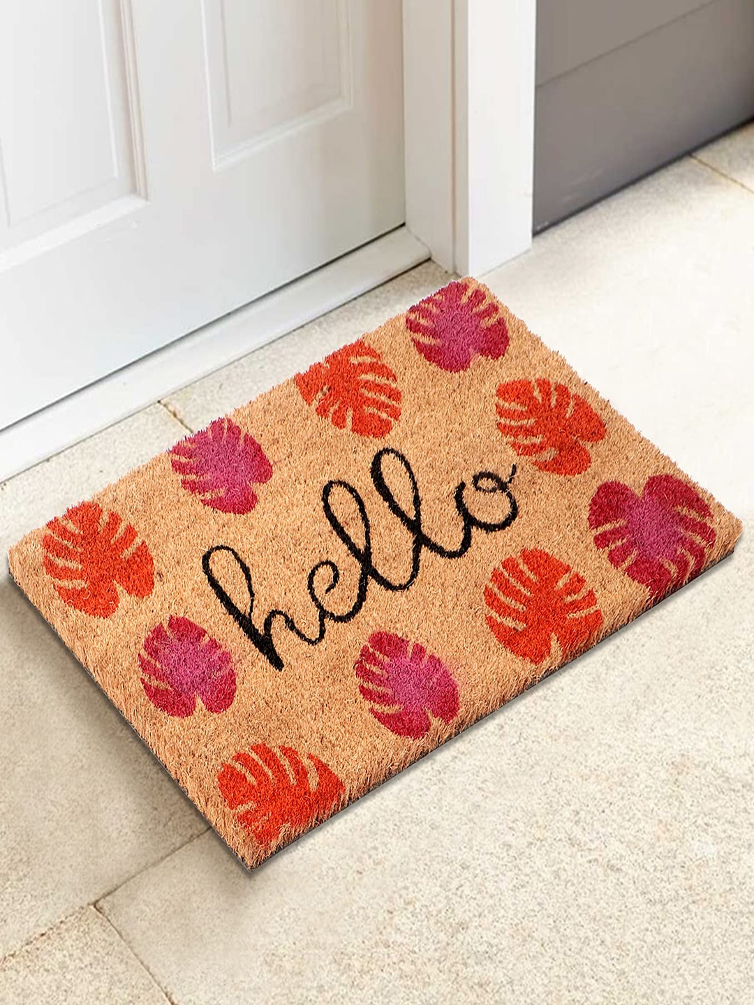 

HOKIPO Brown & Orange Printed Anti-Skid Coir Doormat