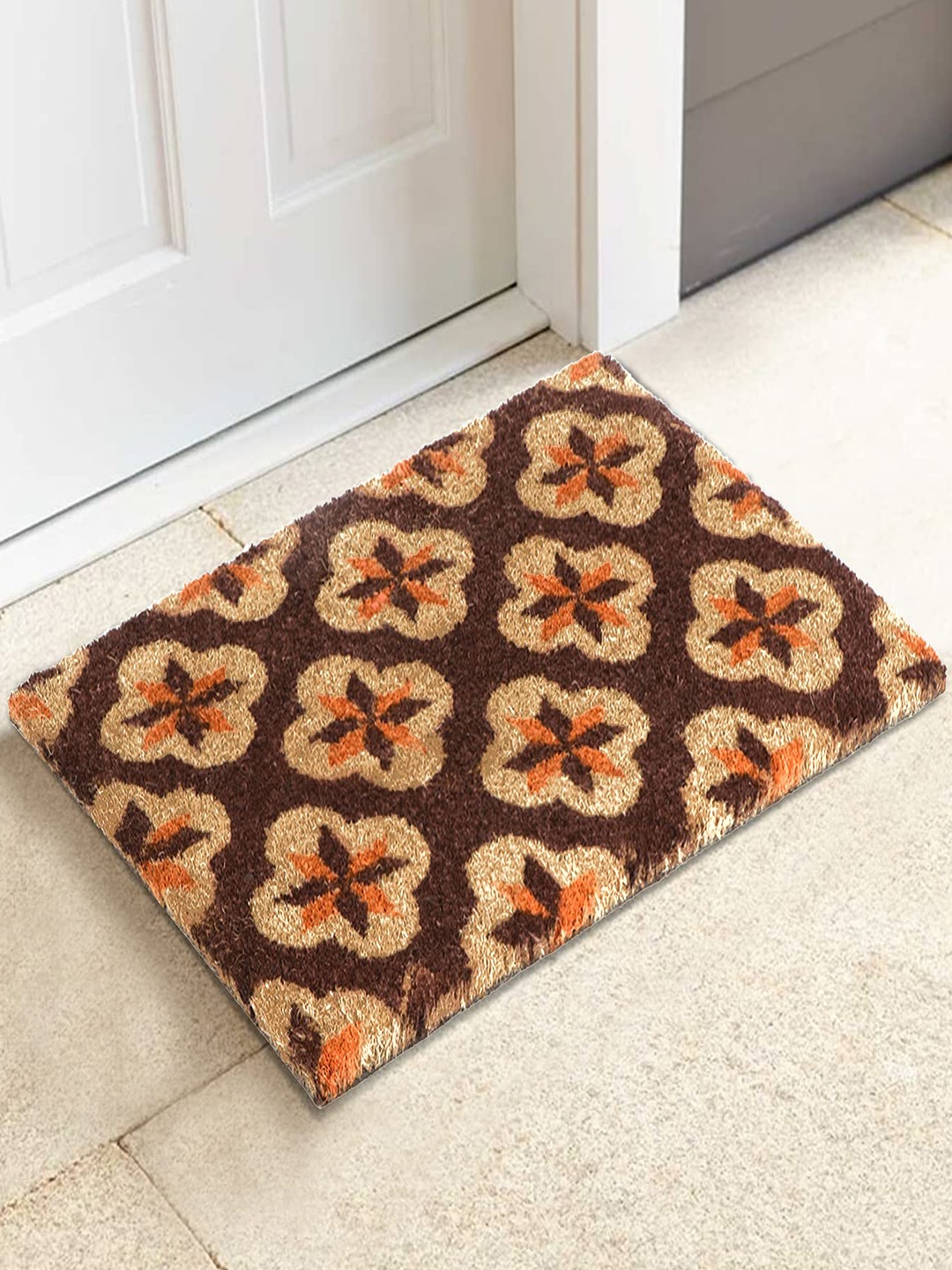 

HOKIPO Brown & Maroon Printed Anti-Skid Coir Doormat