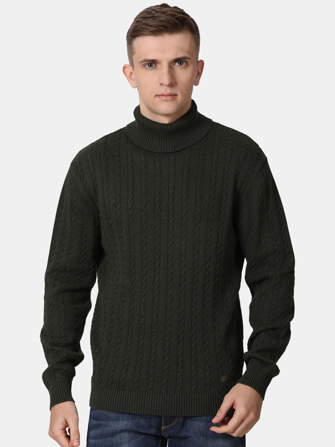 

t-base Men Green Cable Knit Cotton Pullover