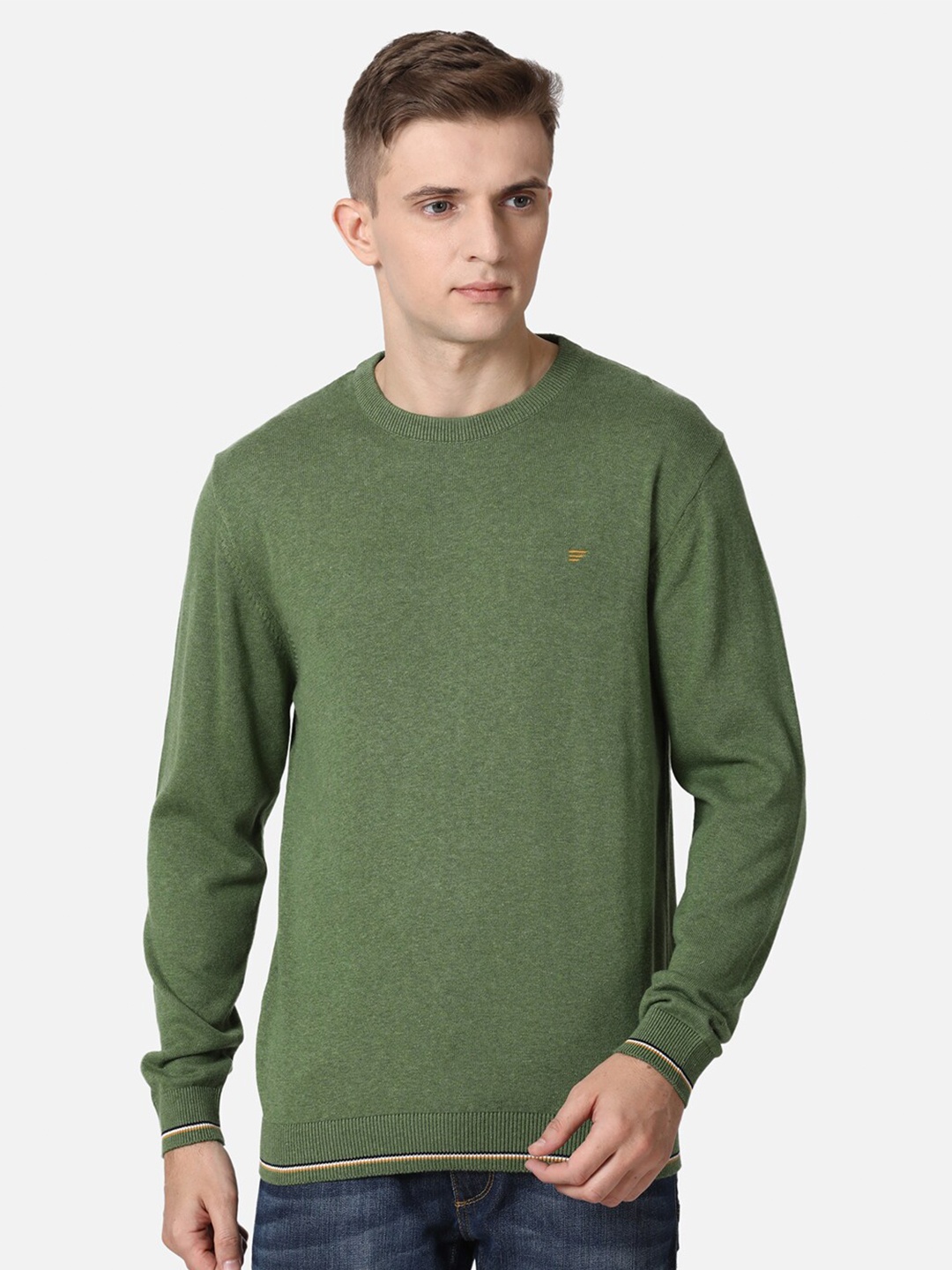 

t-base Men Green Solid Cotton Pullover