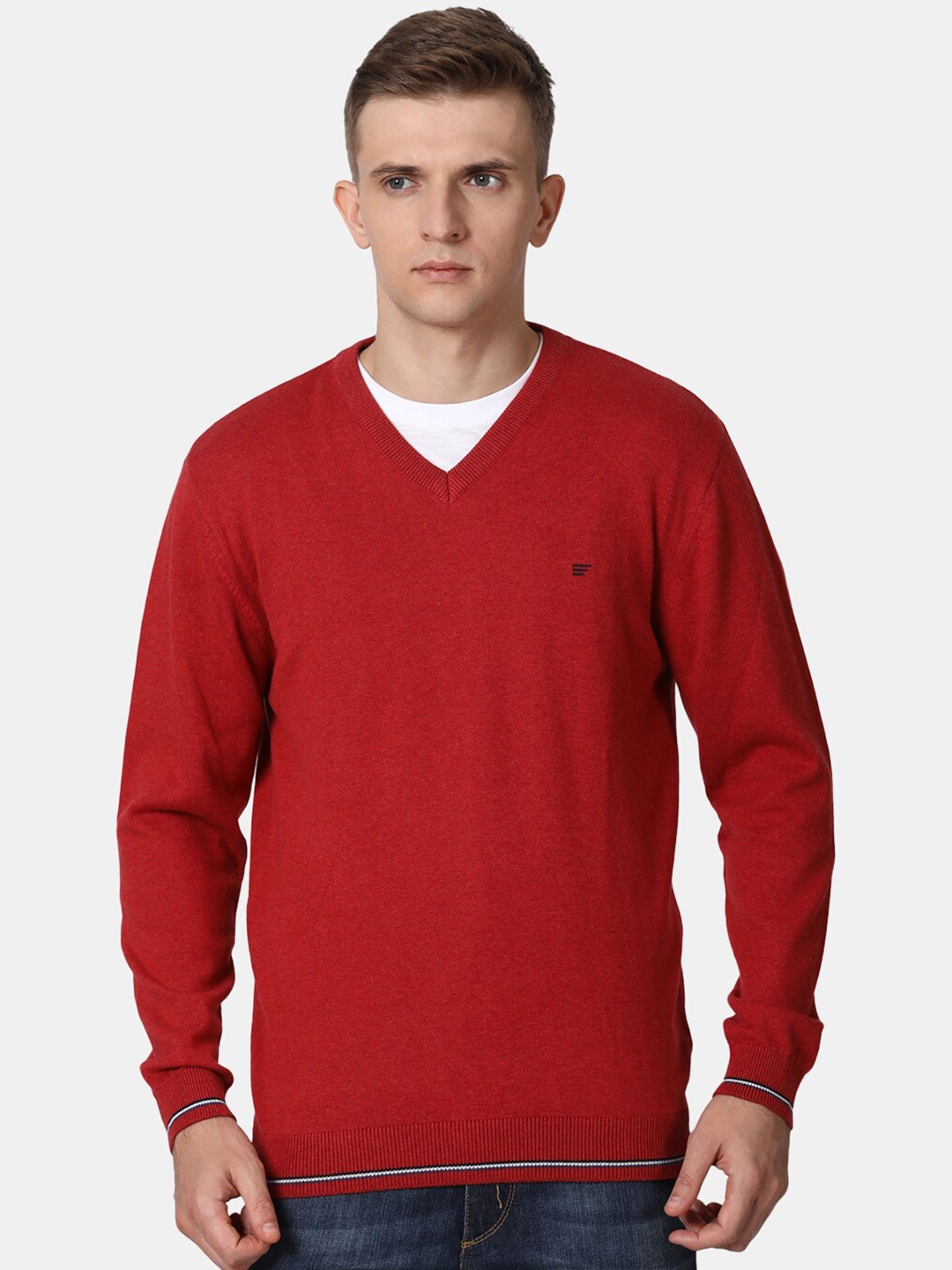 

t-base Men Red Solid Cotton Pullover