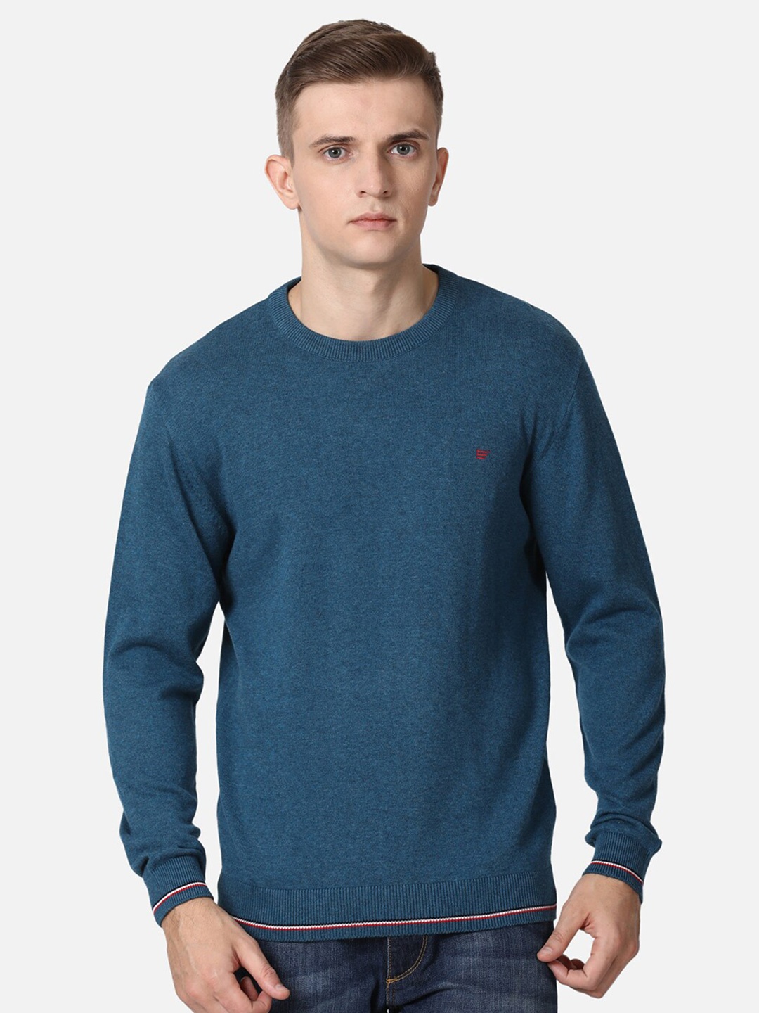 

t-base Men Blue Solid Cotton Pullover