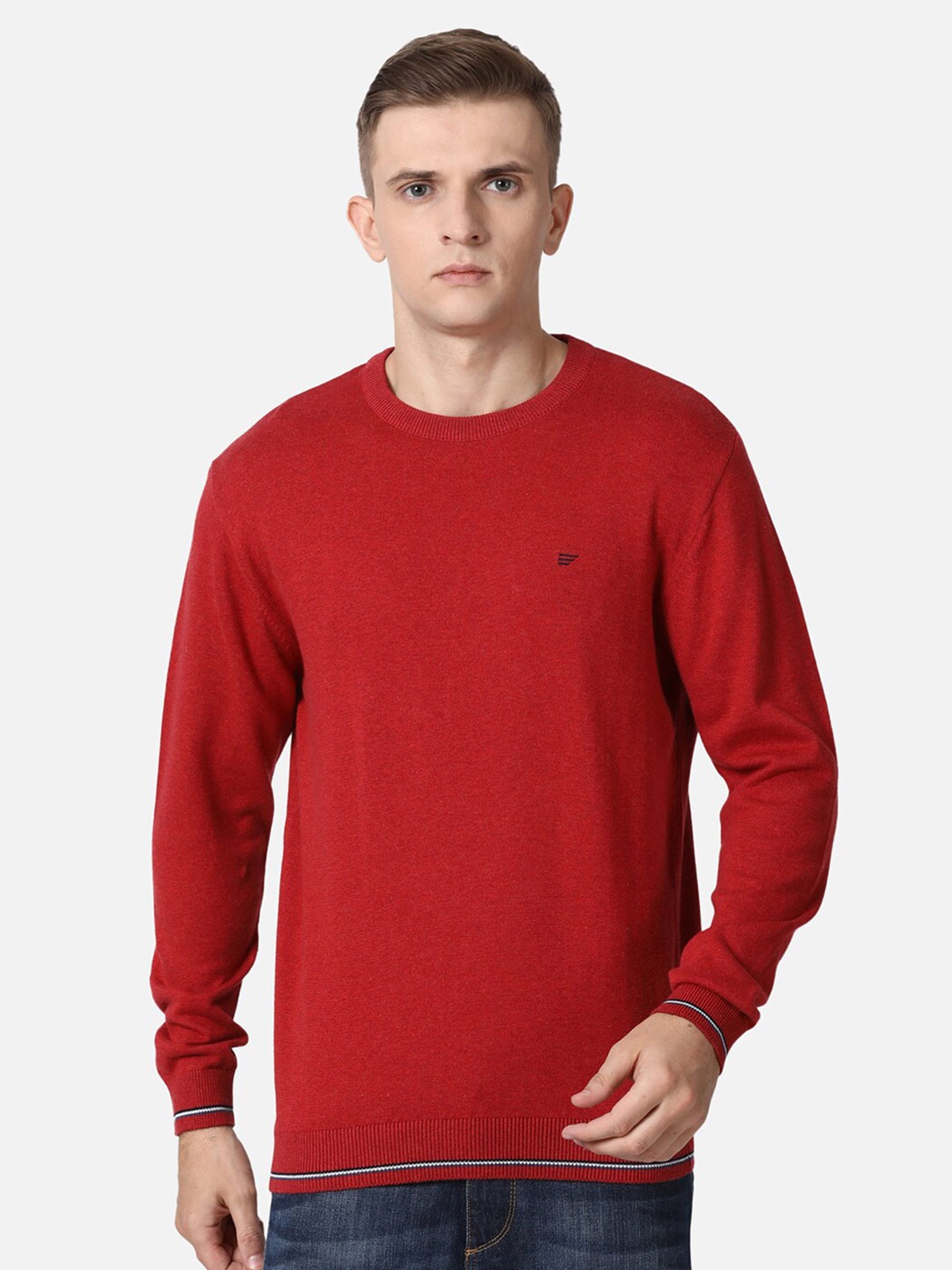 

t-base Men Red Solid Cotton Pullover