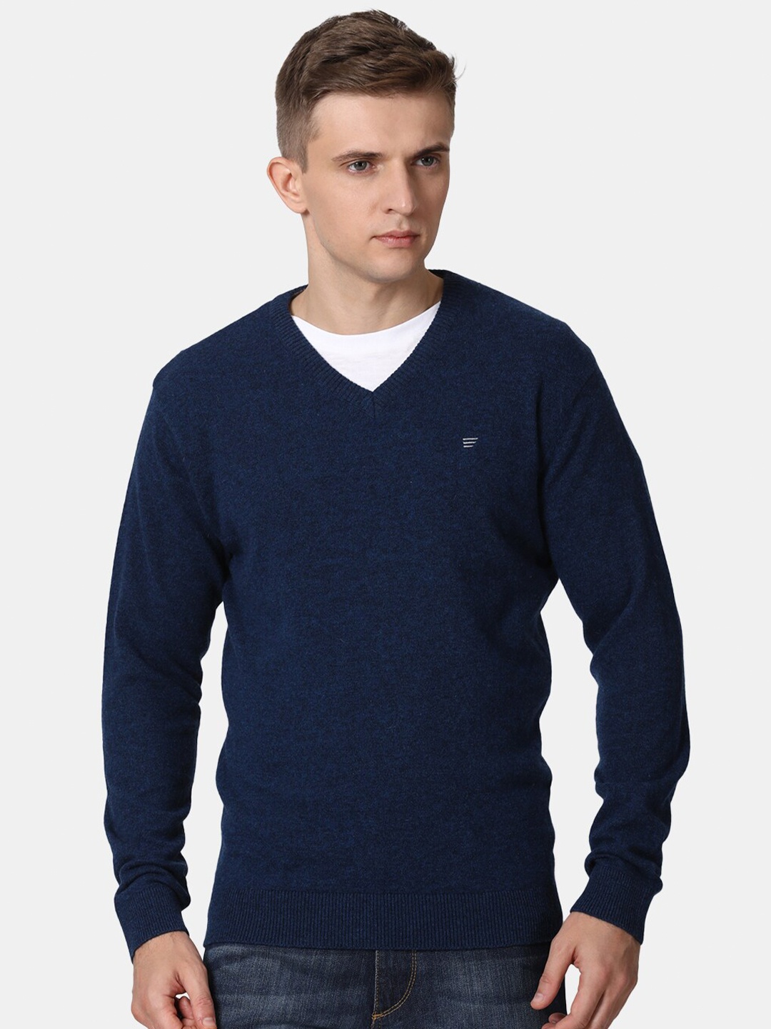 

t-base Men Navy Blue Solid Woolen Pullover