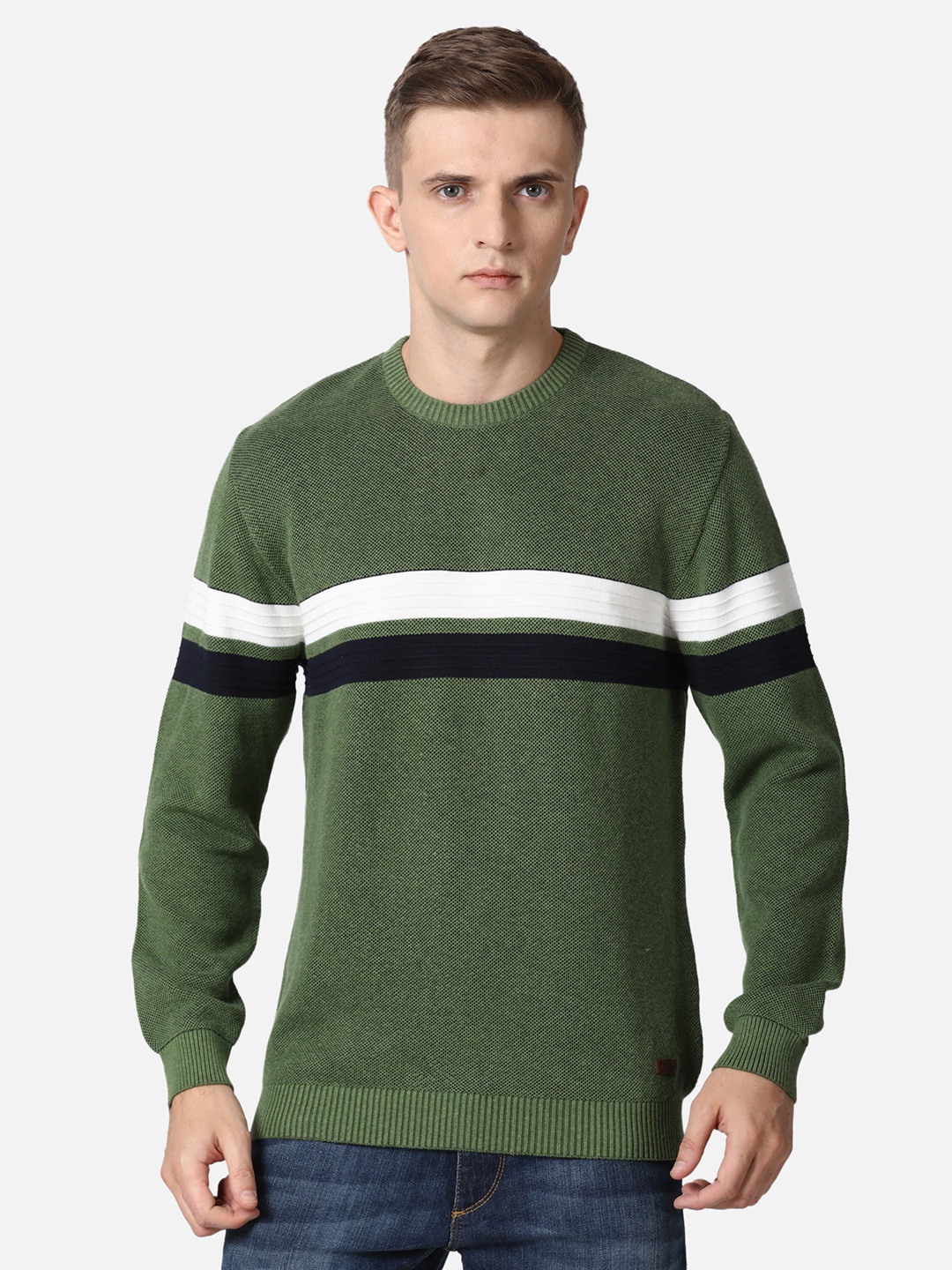 

t-base Men Green Striped Pullover