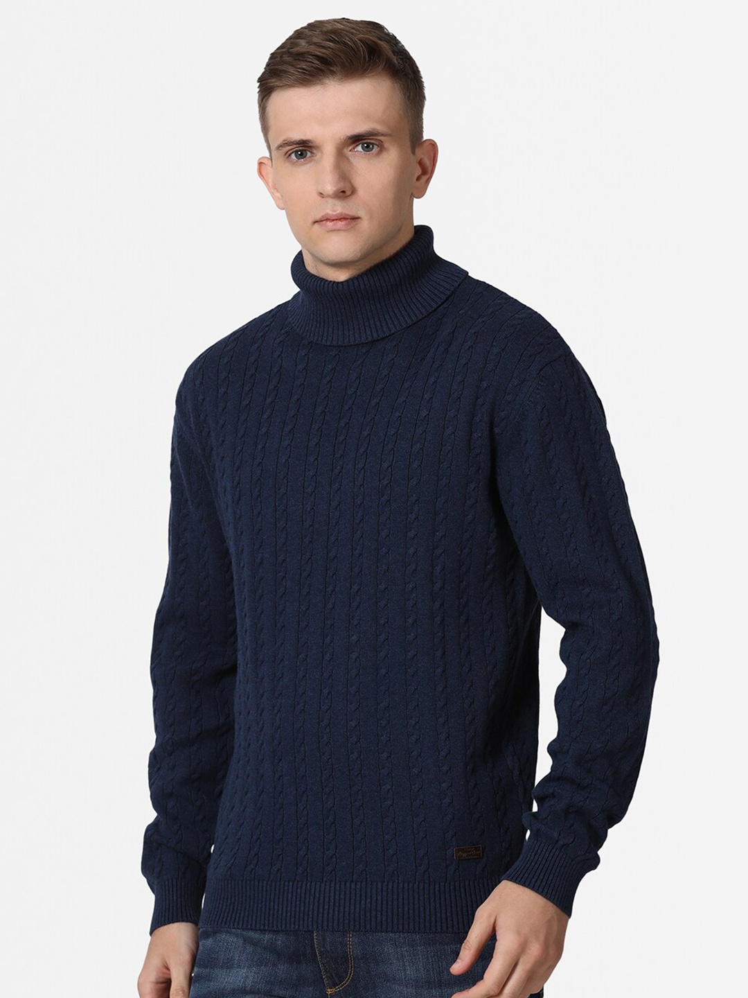 

t-base Men Navy Blue Cable Knit Cotton Pullover